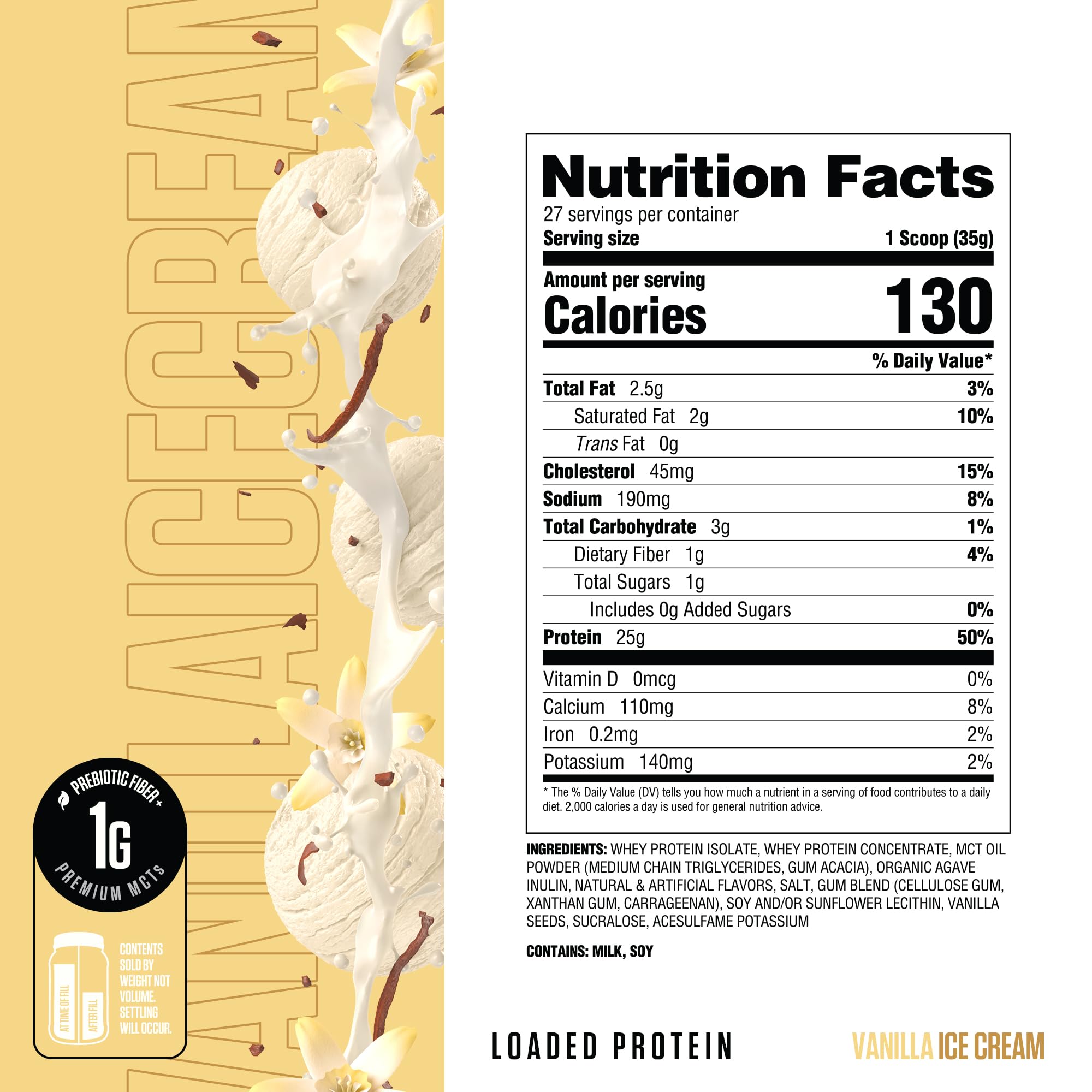 RYSE Loaded Protein Powder - Vanilla Ice Cream - 25g Whey Protein Isolate & Concentrate with Prebiotic Fiber & MCTs - Low Carb, Low Sugar, Digestive-Friendly - 27 Servings / 2 lb Tub — Amazon image 2