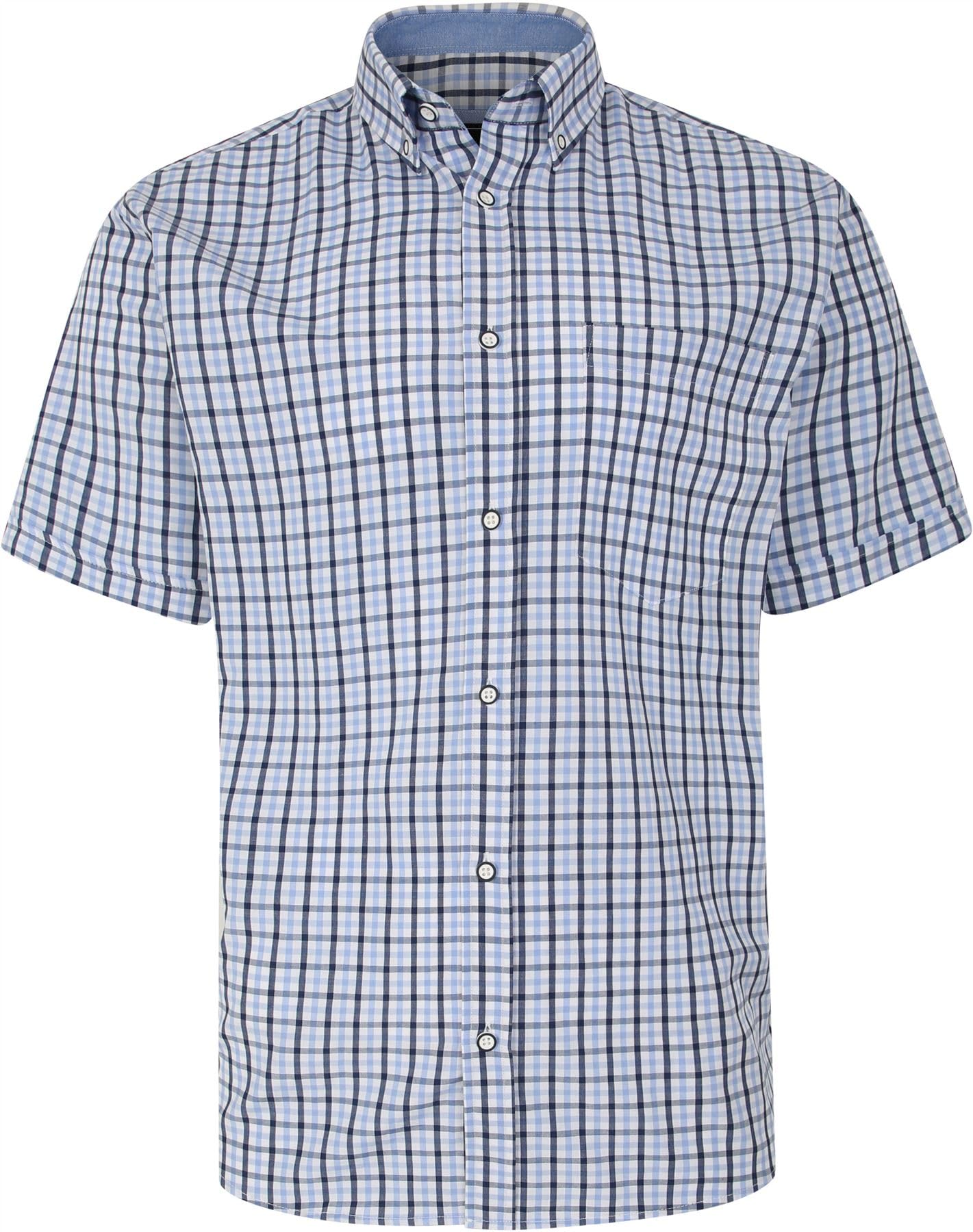 Kam Men's Blue Classic Gingham Shirt Short Sleeve Casual Chest Pocket Collared Plus Size 2XL-8Xl 6287 (Uk, Alpha, Xxl, Plus, Regular, )