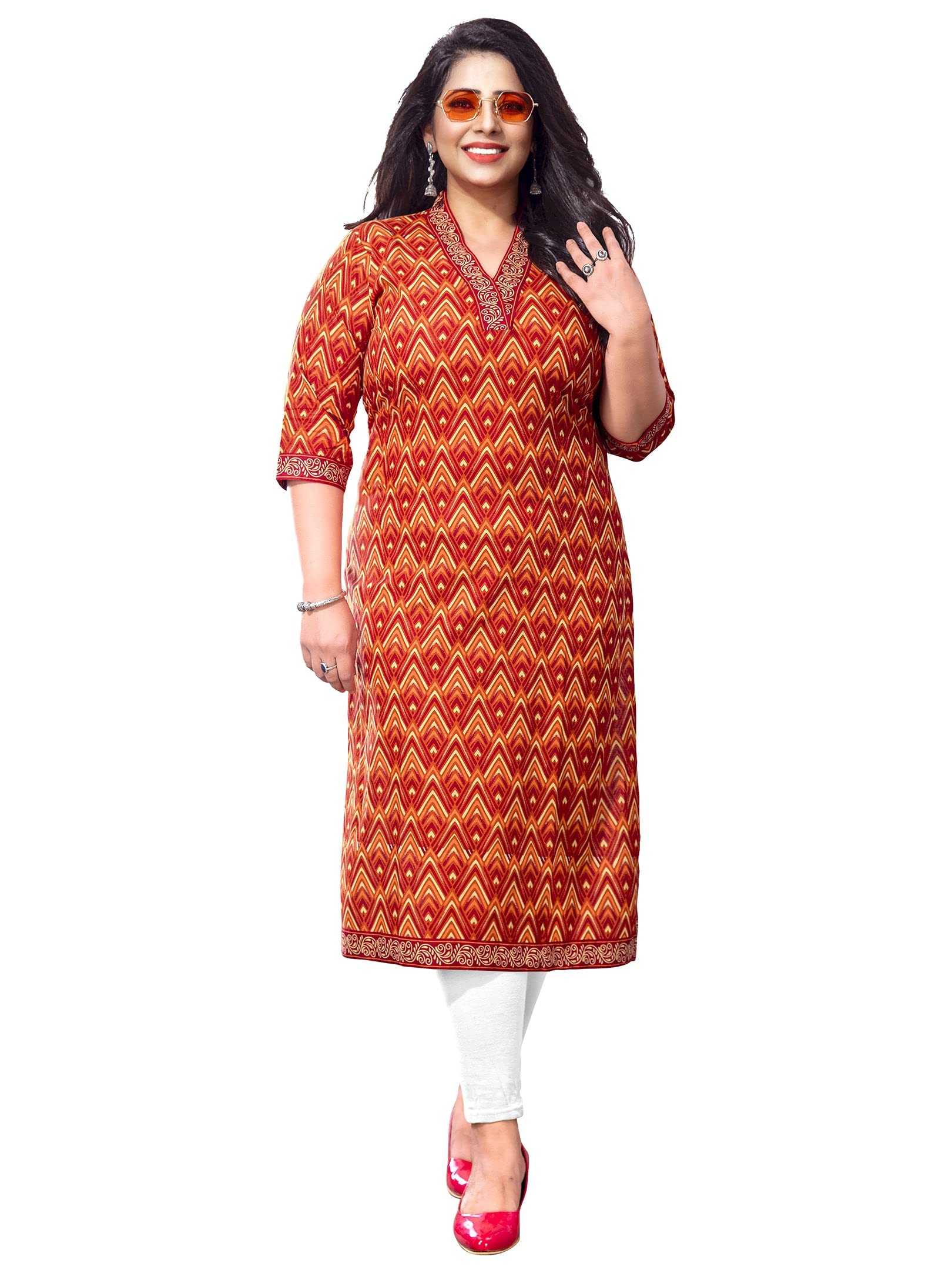 Jevi PrintsWomen's Cotton Printed Plus Size Jaipuri Kurti