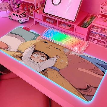 JMIYAV Pink RGB Gaming Mouse Pad 31.5x12 Inch PC XL Large Extended Glowing Led Light Up Desk Pad Non-Slip Rubber Base Computer Cute Mousepad Mat Desk Accessories Gaming Setup Cozy Hideout