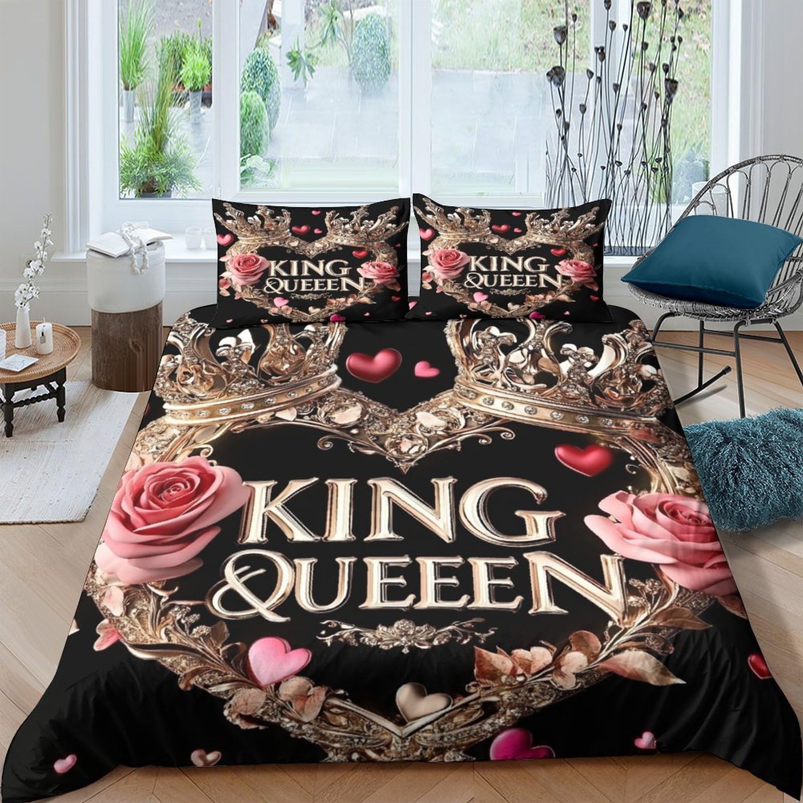 Ctjqhvkz Style-3 3D Printed Crown Rose Fitted Sheet Microfiber Soft King Queen Heart Bed Cover For Bedroom Guest Room Decor Single（135X200cm）