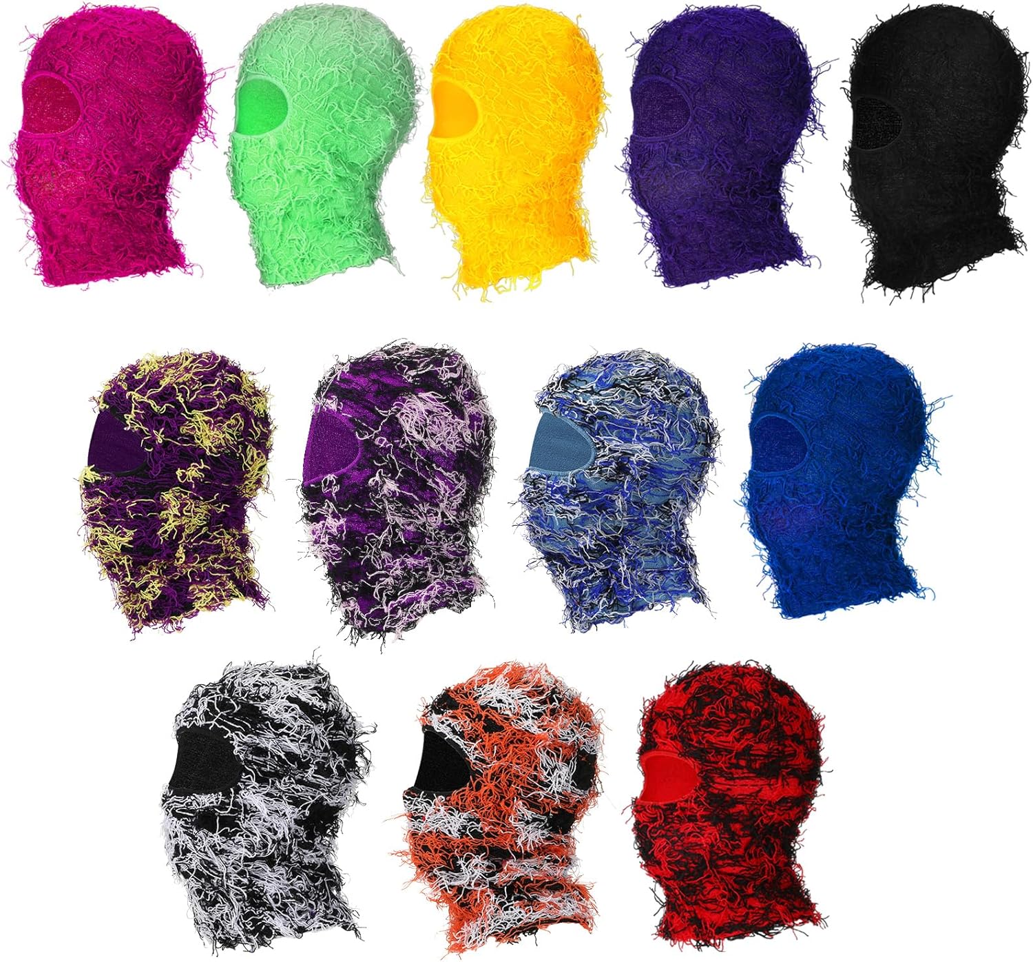 Ramede 12 Pcs Distressed Balaclava Knitted Full Face Mask Knitting Distressed for Men Women Costume Accessories, 12 Style (Bright Color)