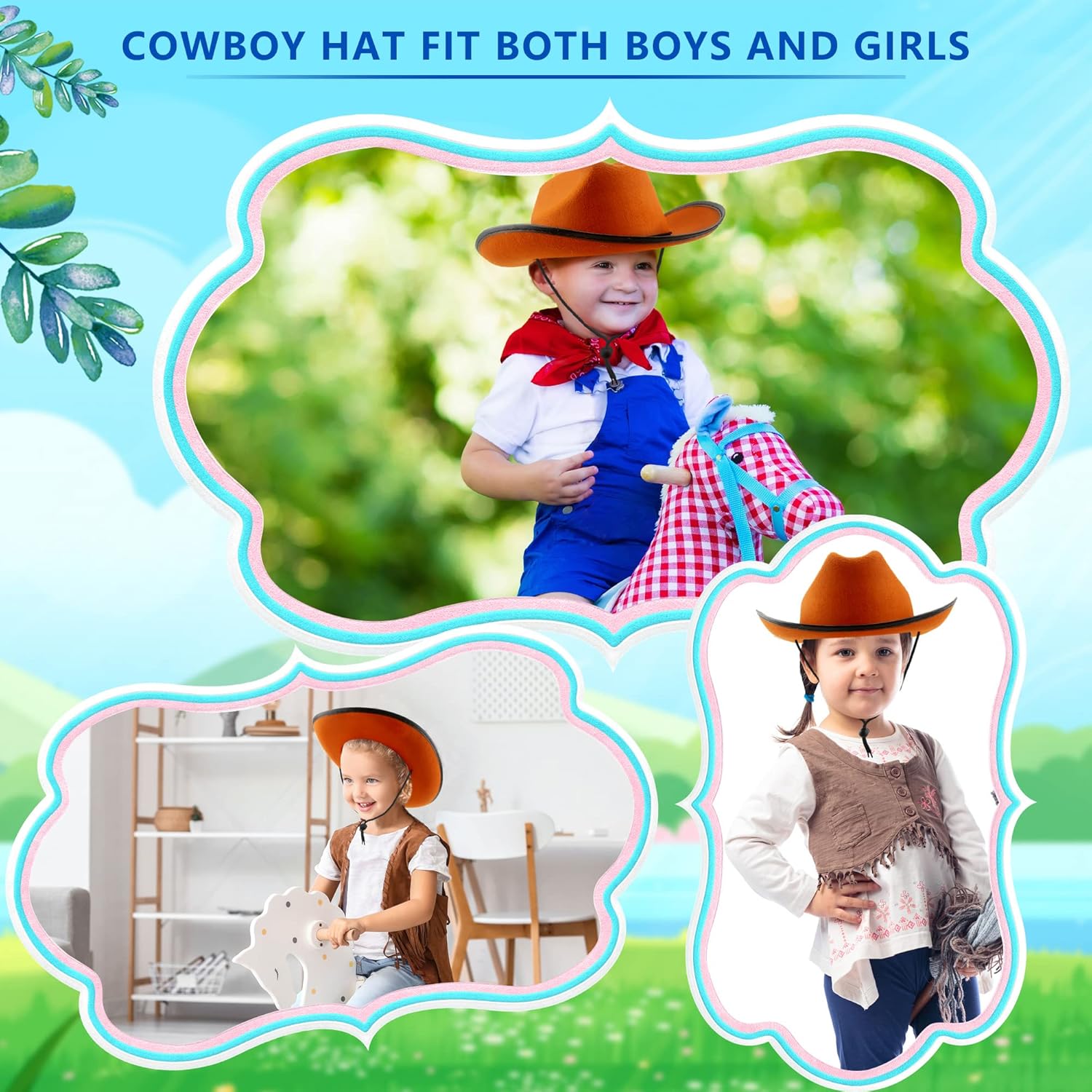 4 Pack Kids Cowboy Hats Child Western Cowgirl Cowboy Hat for Boys Girls Halloween Cosplay Costume Party Accessories Brown - Image 3