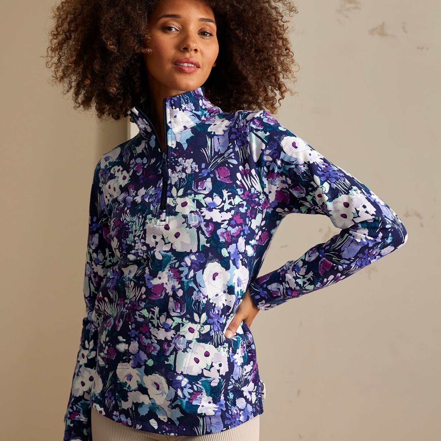 womens French Terry Quarter-zip Sweatshirt With Pockets (Extended Size Range) - Image 2