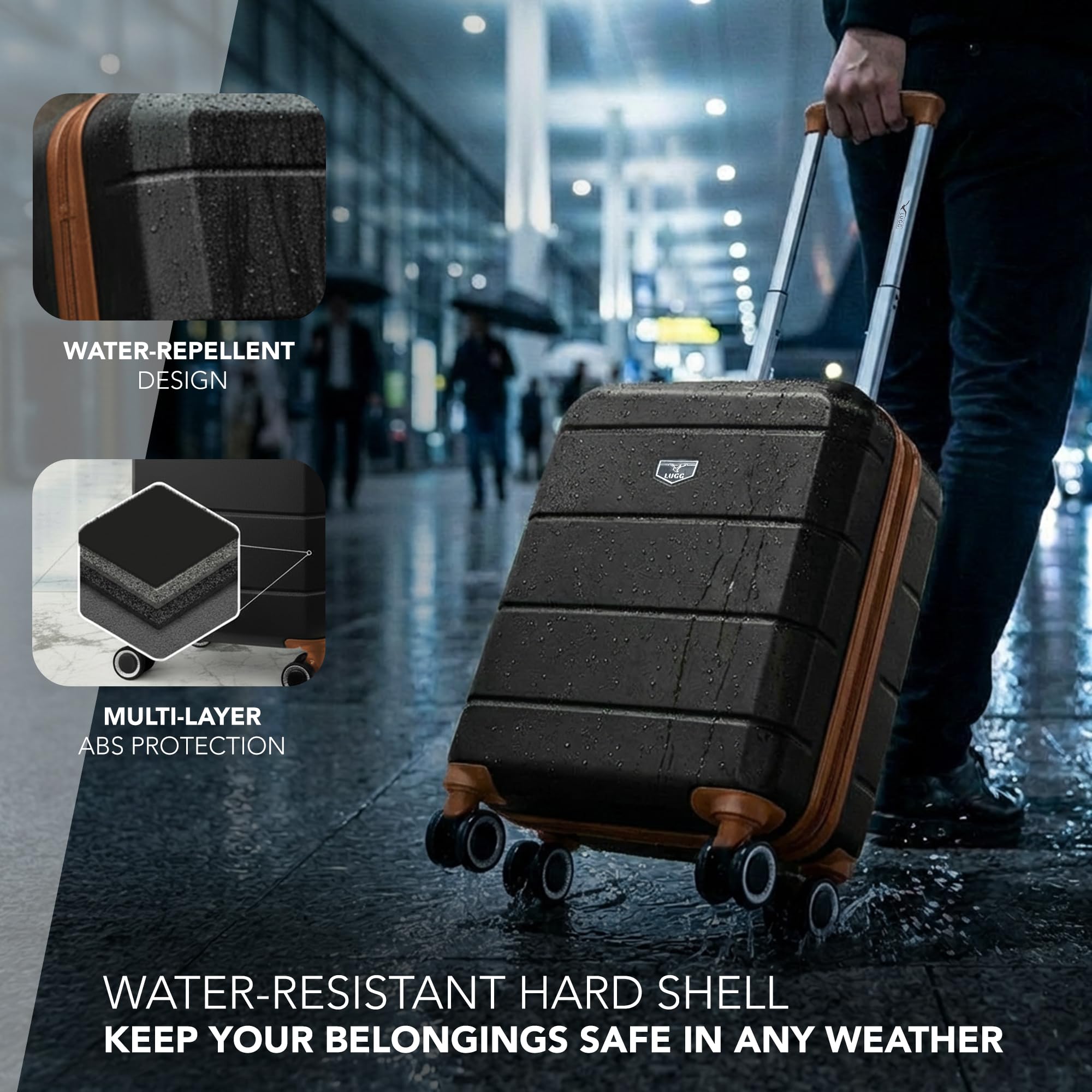 LUGG - Jetset 40cm Suitcase - 40x30x20cm- Ryanair Compatible - Underseat Size - Hard Shell ABS - Spinner & Removable Wheels - Lightweight Travel Luggage- Cream/Brown — view 145