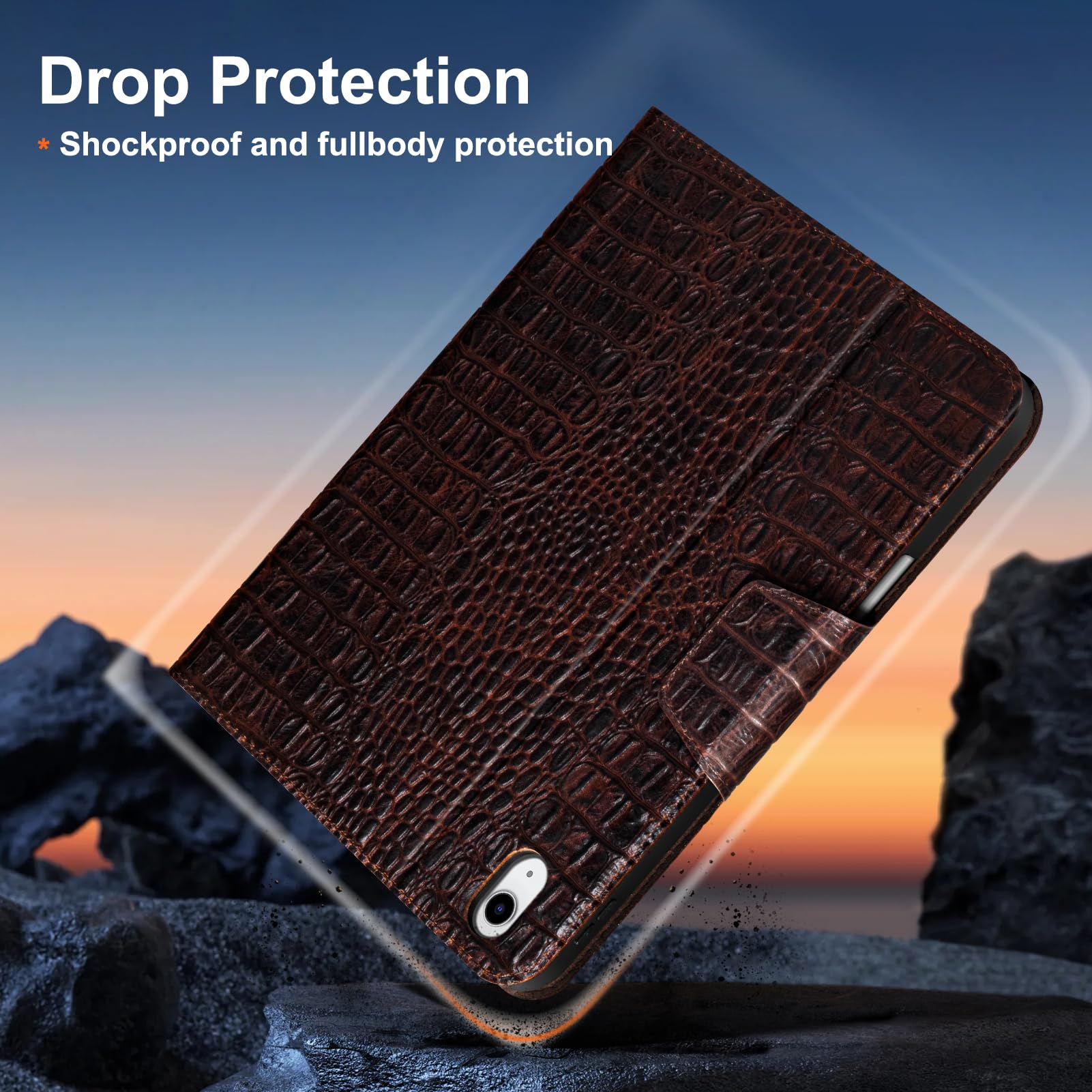 Gexmil Leather Case For IPad Air 11 Inch M3 2025/M2 2024,iPad Air 10.9 Inch Case 5th/4th Generation 2022/2020, Top Grain Leather Cover With Pencil Holder,Auto Sleep/Wake,Black