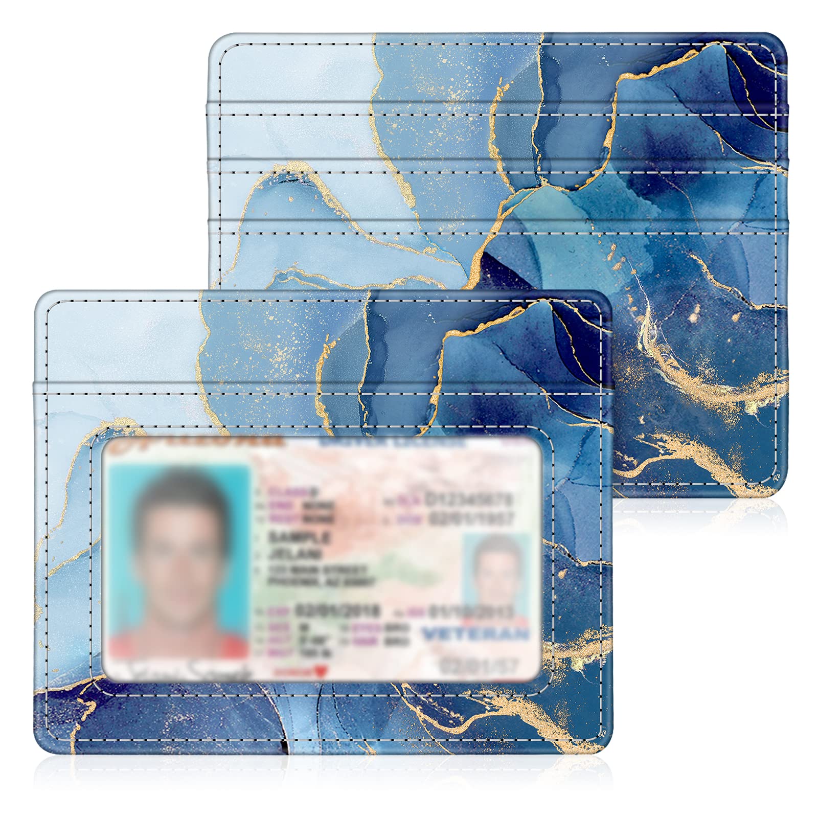 Fintie Slim Minimalist Front Pocket Wallet, RFID Blocking Credit Card Holder Card Cases with ID Window for Men Women, ocean marble