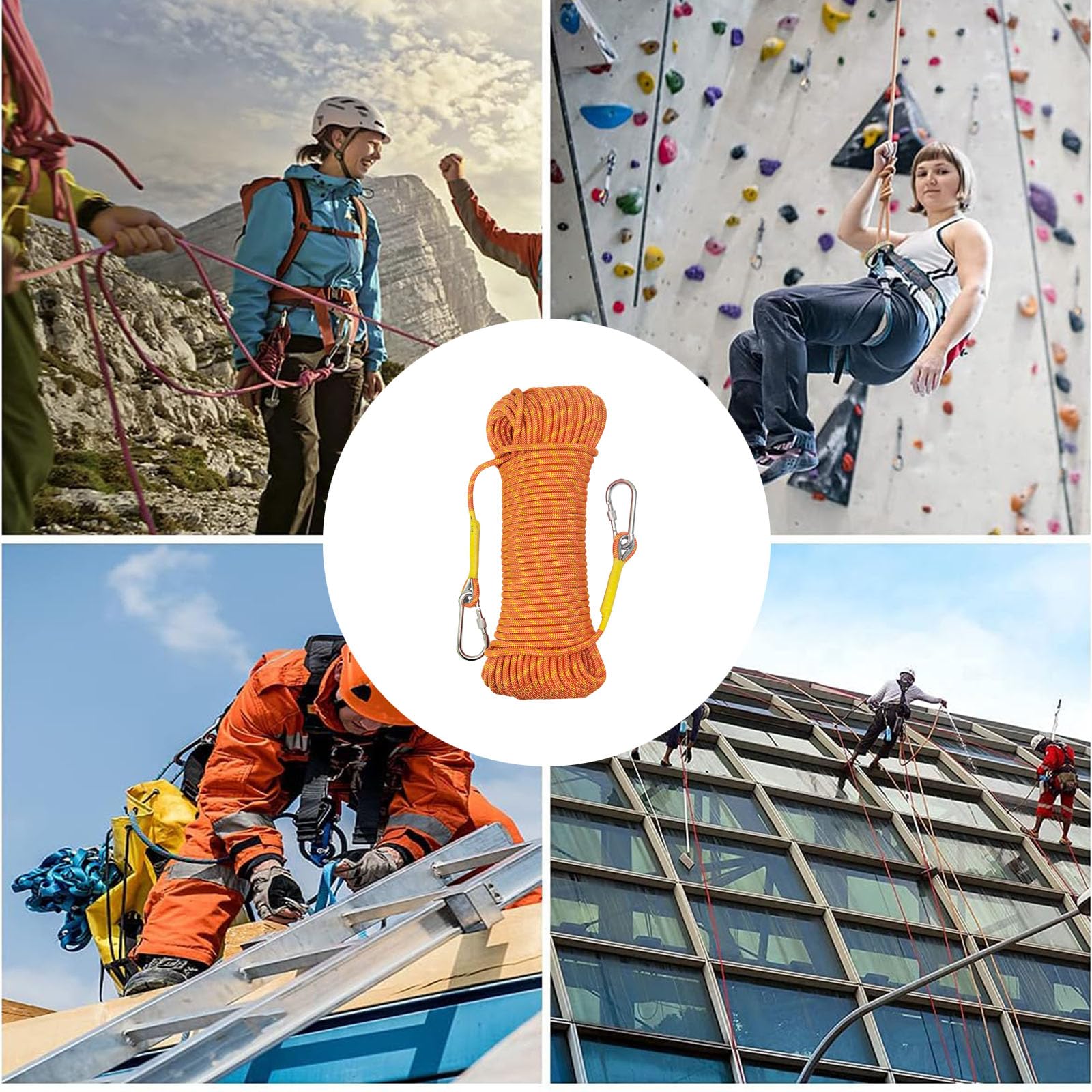 Cuerda de Escalada 8mm al Aire Libre Cuerda de Escalada estática de 2m Cuerda de Seguridad Escalada Cuerda de Escape con 2 mosquetones para Fuego Alpinismo Camping Naranja