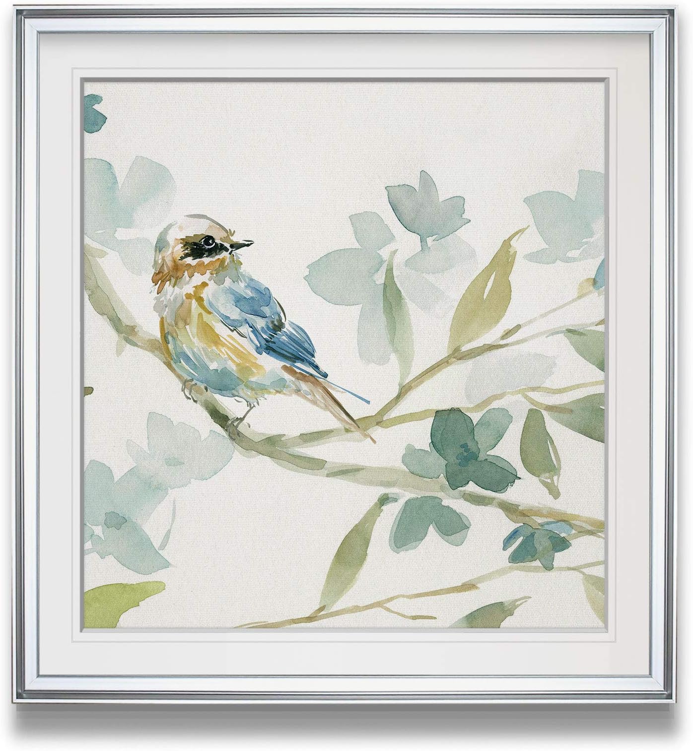 Renditions Gallery SF-19756-2222 Spring Melody I Contemporary Artwork Bird Art Framed Scenic Giclee Canvas Prints Animals Wall Decor Painting, 22x22, Silver