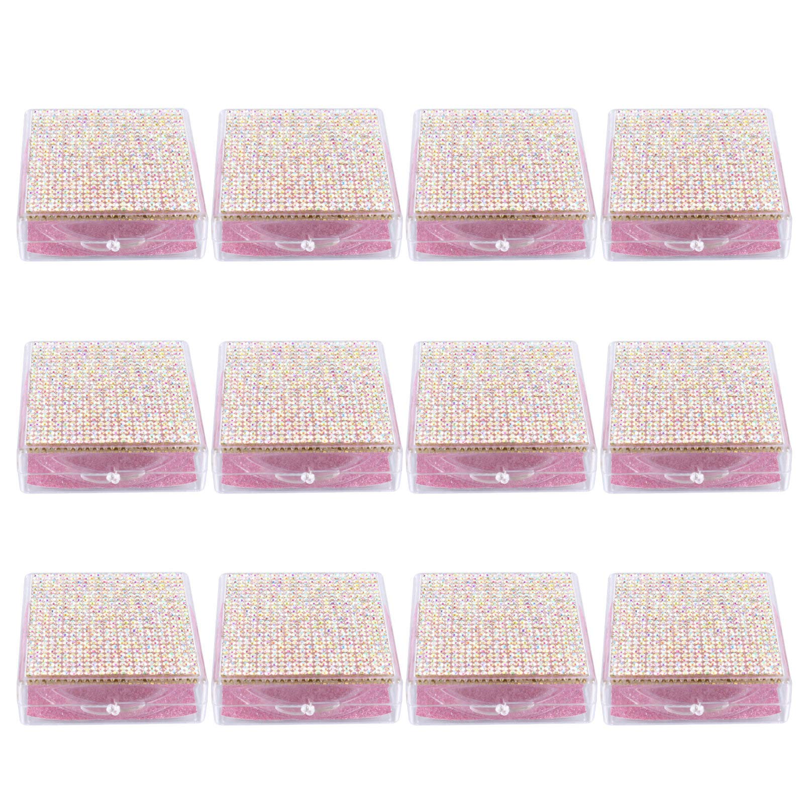 Lurrose Glitter Containers 12pcs Empty Eyelash Boxes Shiny Rhinestone Eyelash Packaging Cases Eyelash Storage Boxes False Eyelash Box with Lash Tray Clear Container