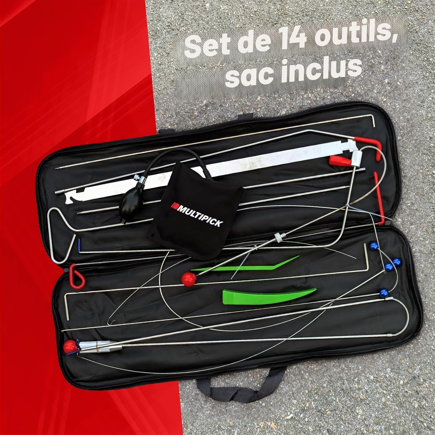 MULTIPICK Kit d’Ouverture Voiture – Outil de Levage & Kit Outils Professionnels – Outils de Démontage Garniture & Outils Auto pour Entrée Véhicule – Kit Déverrouillage Voiture