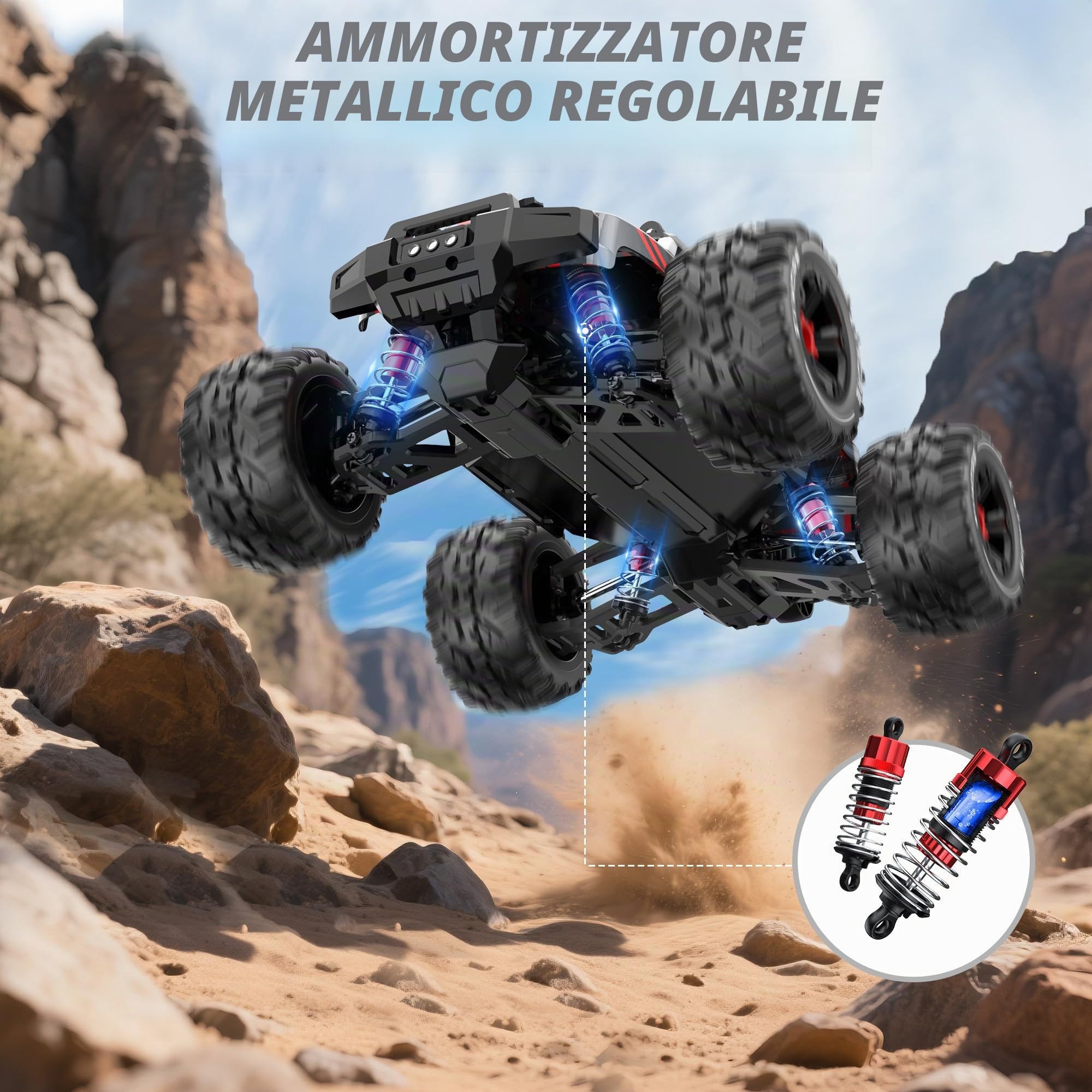 Evmore 1:16 Camion Telecomandato Professionale, Velocità massima 55 km/h, Macchina Radiocomandata, Auto RC 4x4 per Tutti i Terreni, Trasmissione in Metallo e 2 Batterie Ricaricabili da 1200 mAh
