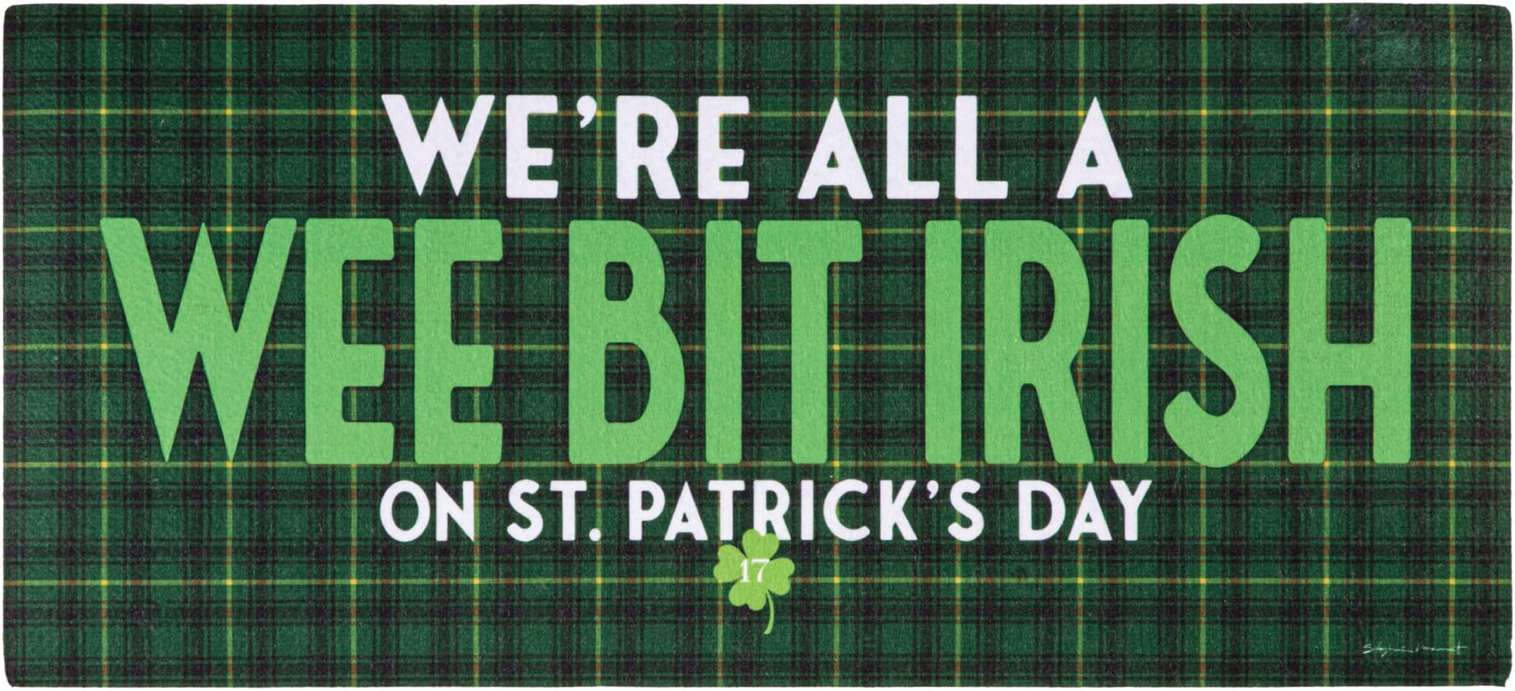 Evergreen Patrick's Day Sassafras Switch Mat Inserts, Interchangeable Front Door Mat Outdoor Entrance, Indoor Door Mats for Entryway, 22 x 10 Inches Sassafras Doormat Inserts (Wee Bit Irish)