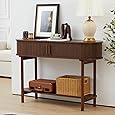 GarveeHome Fluted Console Table with Storage,Wood Sofa Table with Sliding Door,Entryway Table with Storage Space for Living Room,Couch,Hallway,Foyer,Oak