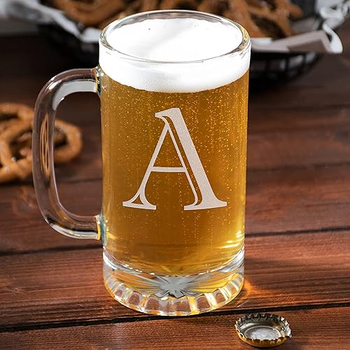 Miniatura 8 de Taza de cerveza de vidrio con monograma grabado de 16 onzas (letra A), regalos de cerveza personalizados de la A a la Z para hombres, Día del Padre,