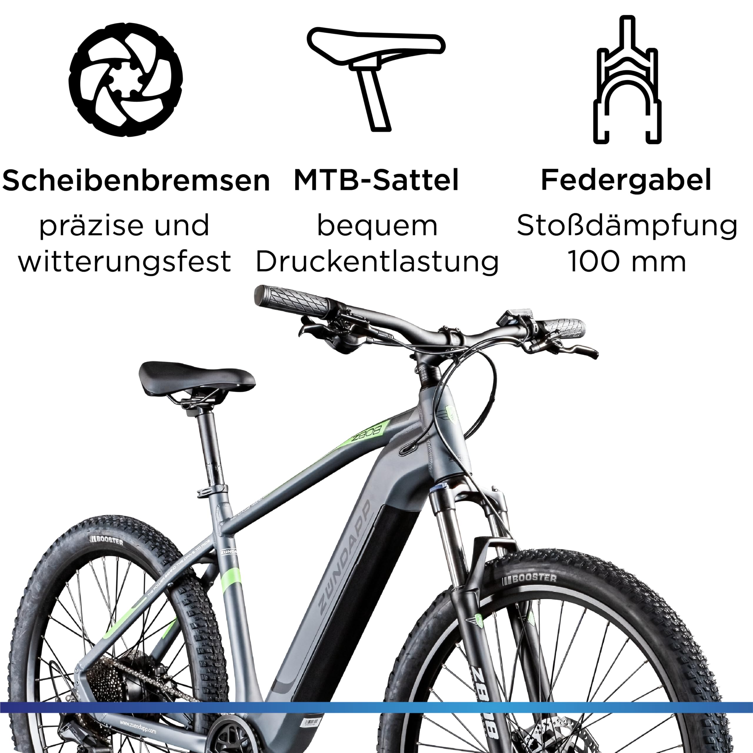ZÜNDAPP Z808 E Bike Mountainbike 27,5" für Damen und Herren ab 155 cm Pedelec 10 Gang Elektrofahrrad 540Wh Scheibenbremsen