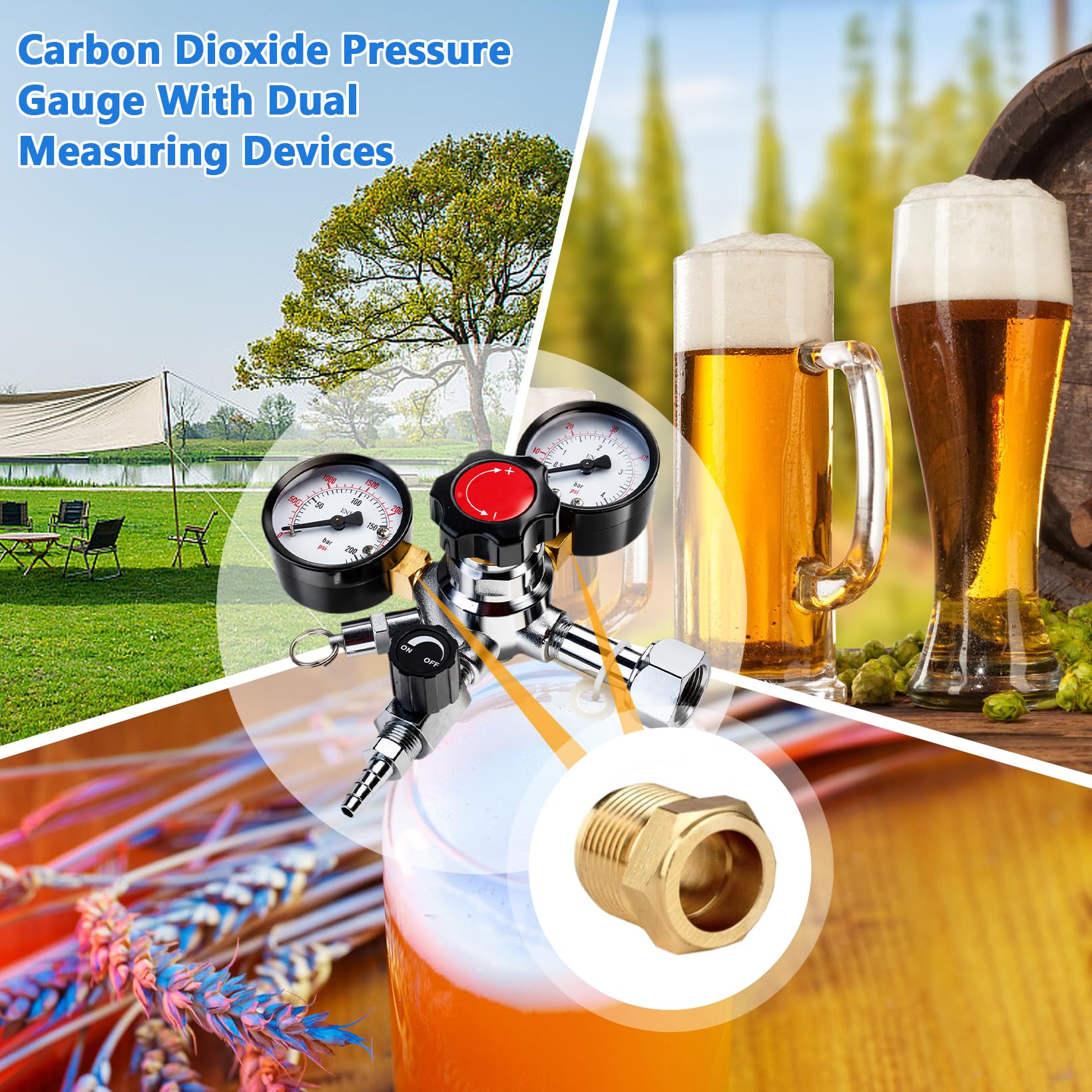 CO2 Druckminderer, W21.8 CO2 Druckminderer mit Doppelmanometer und Druckbegrenzungsventil für Biermaschine Regler des CO2-Gasflaschenreglers Bierherstellung