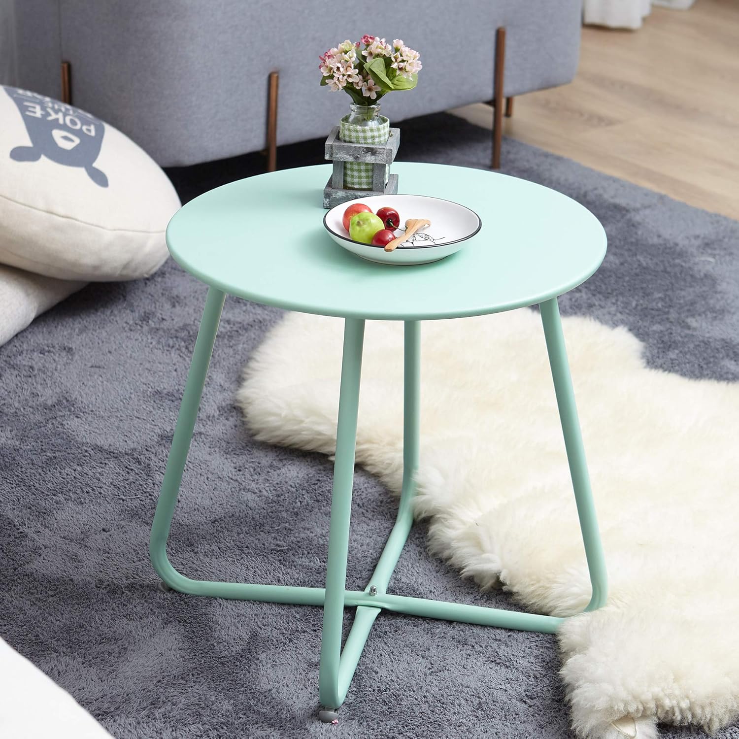 Grand Patio Steel Patio Side Table, Weather Resistant Outdoor Round End Table, Peacock Blue: Kitchen & Dining