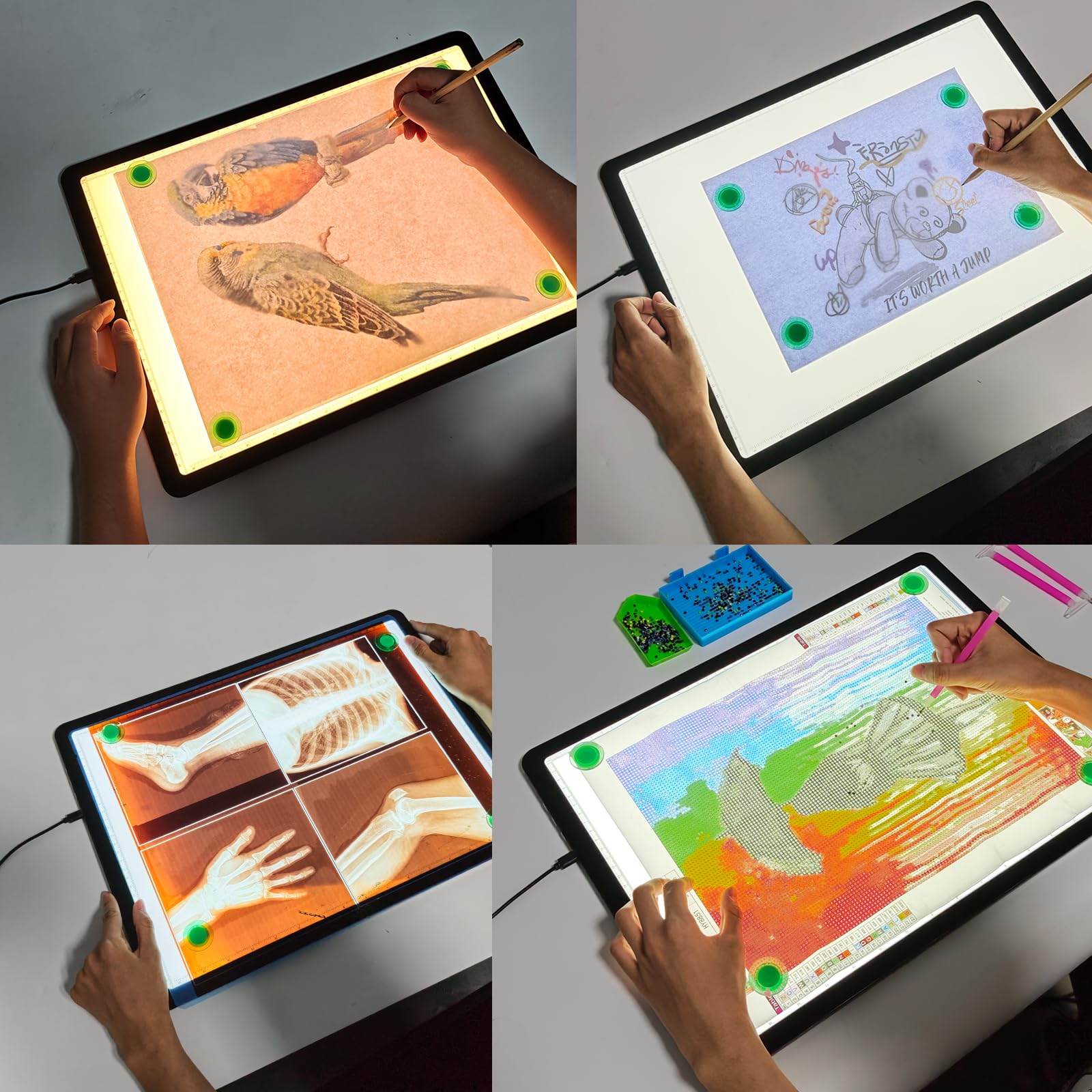 Elice Magnetische A3-Lichttafel mit Tasche für Diamantmalerei, Tracing LED Leuchtkasten mit Seitentasten, Super Bright Diamond Art Light Pad, Leuchttisch zum Zeichnen, Skizzieren, Jäten Vinyl