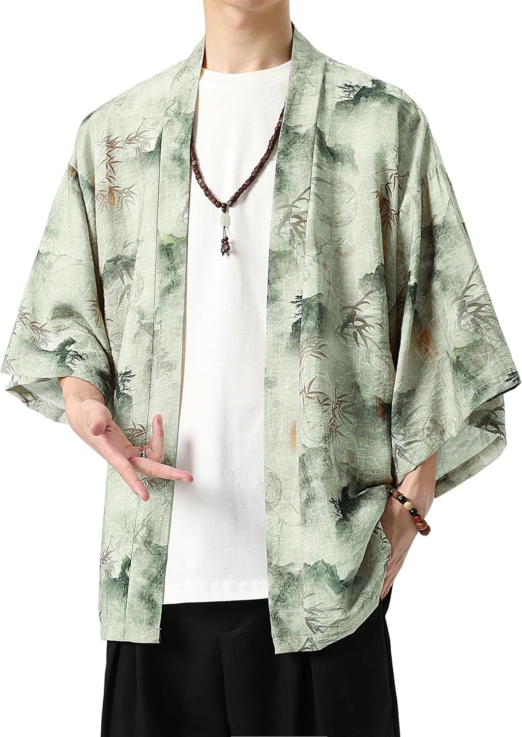 PRIJOUHE Kimono For Men Japanese Style Kimono Robe Jacket Lightweight Open Front Cardigan Seven Sleeve Yukata Coat - Image 2