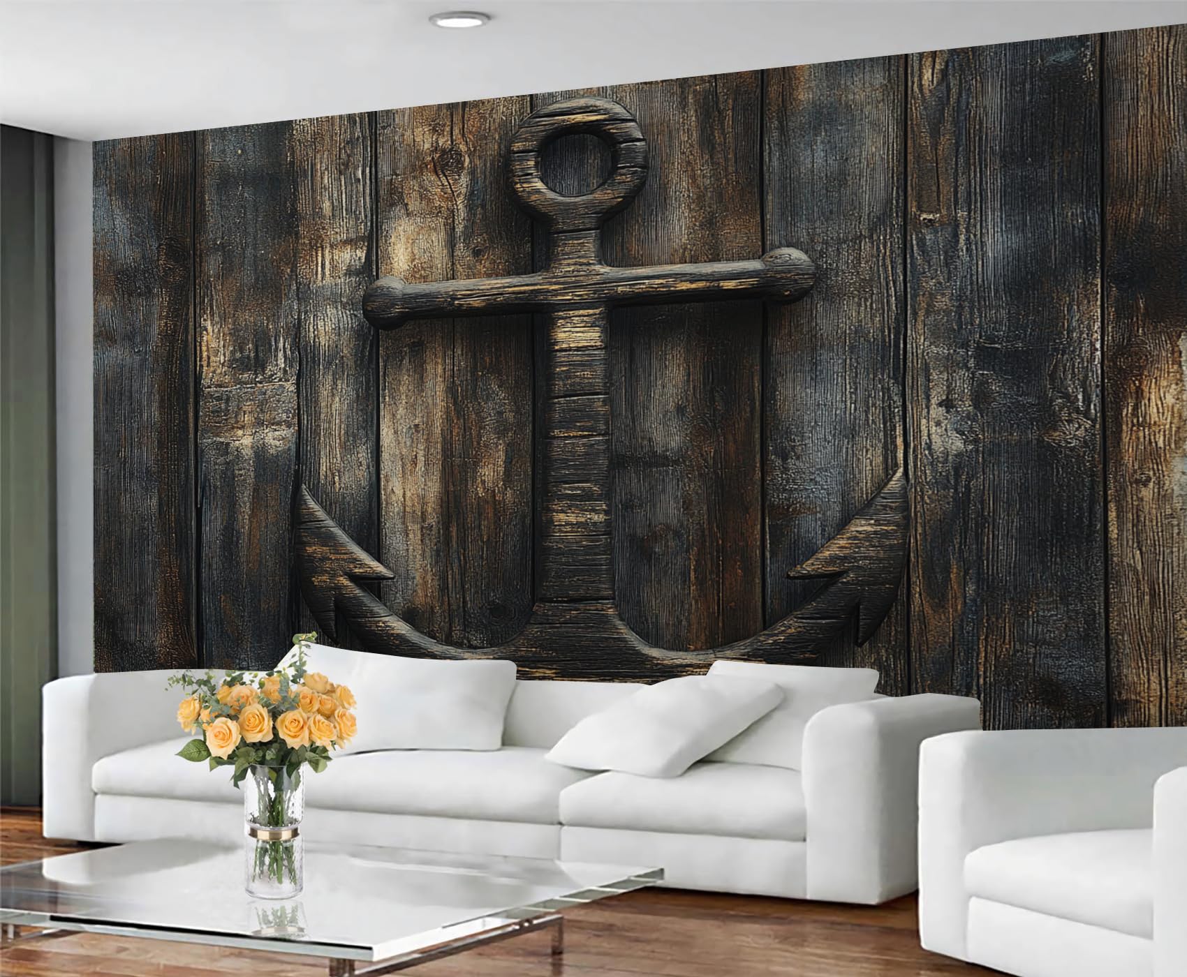 GIVLWF Nautical Wallpaper, Anchor Peel and Stick Wallpaper for Bedroom, Rustic Wall Paper for Living Room, Woodgrain Wall Mural, Farmhouse Large Mural & Room Decor — image 1