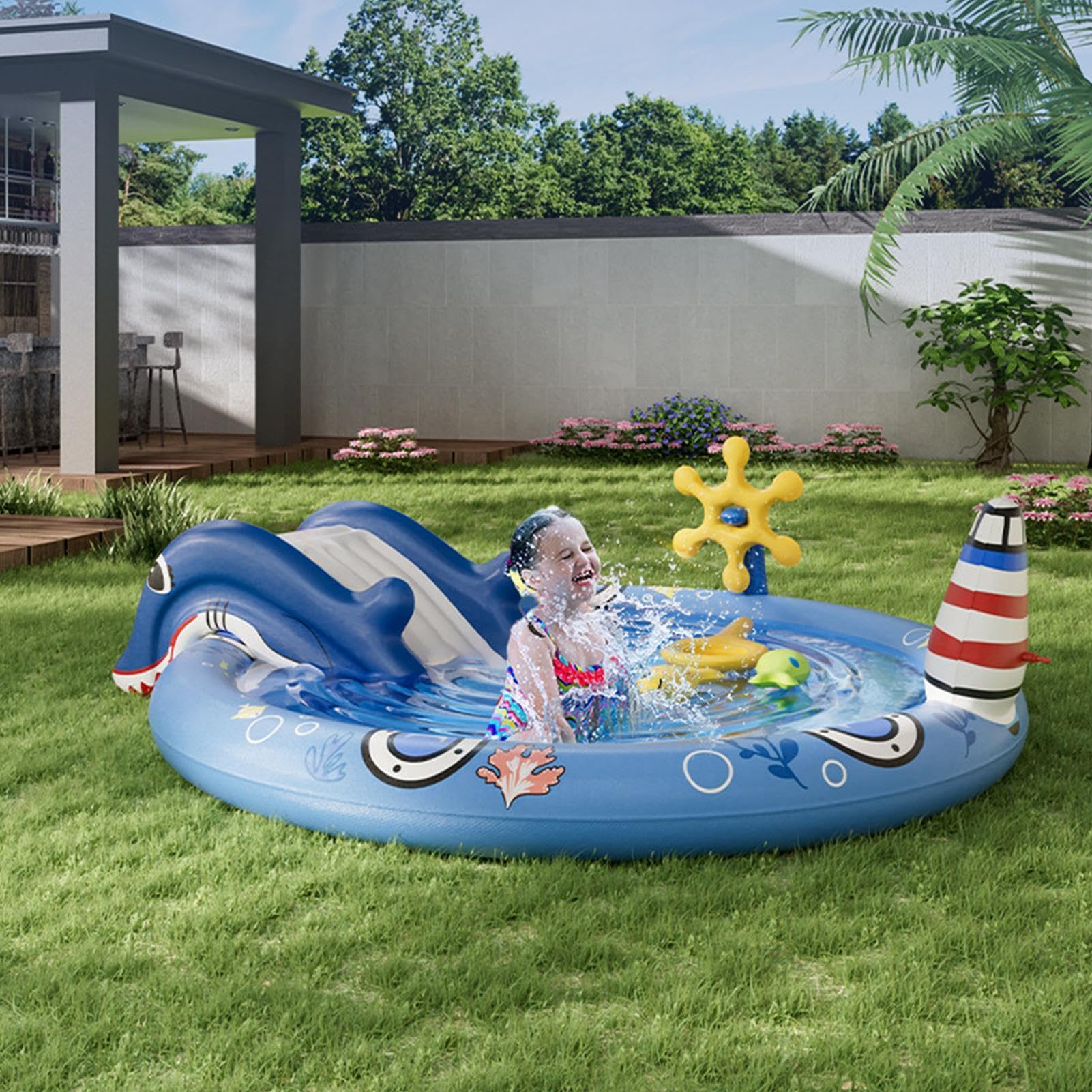 Aufblasbarer Kinderpool Aufblasbare Süße Spaßmatte | Planschbecken zum Aufblasen für Hinterhof Garten Hof Rasen Terrasse Deck Park Spielplatz Wasserpark Haus Schule Urlaub