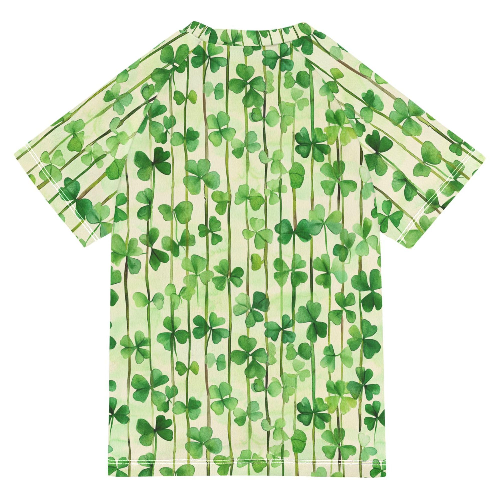 St.Patrick's Green Shamrocks Girls Bathing Suit Short Sleeves Swimwear Beach Tops 3T