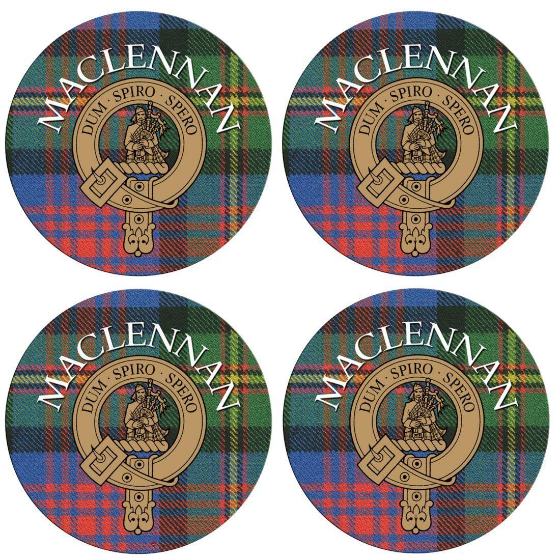 MacLennan Scottish Clan Family Name Round Cork Backed Coasters Set of 4