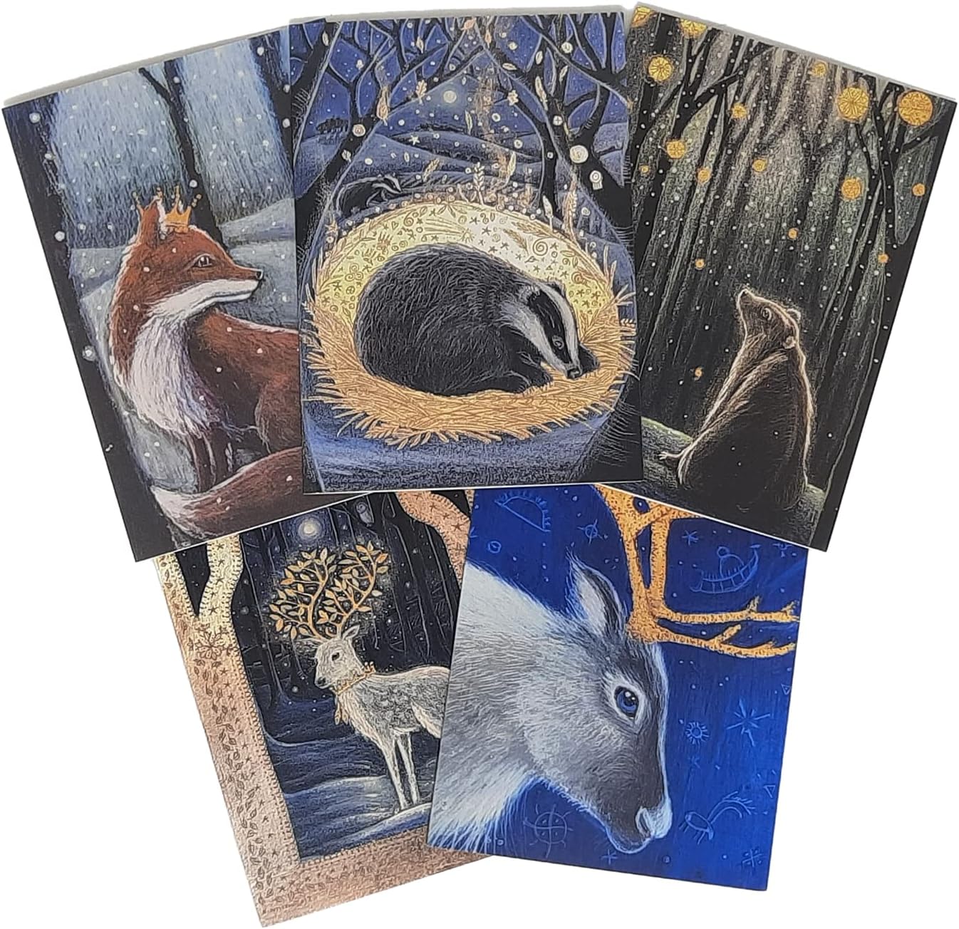 Awaiting The Snow Greetings Card Pack, containing 5 Cards and Packed in a Lovely Reusable Cotton Bag, grey|blue, Card size is A6