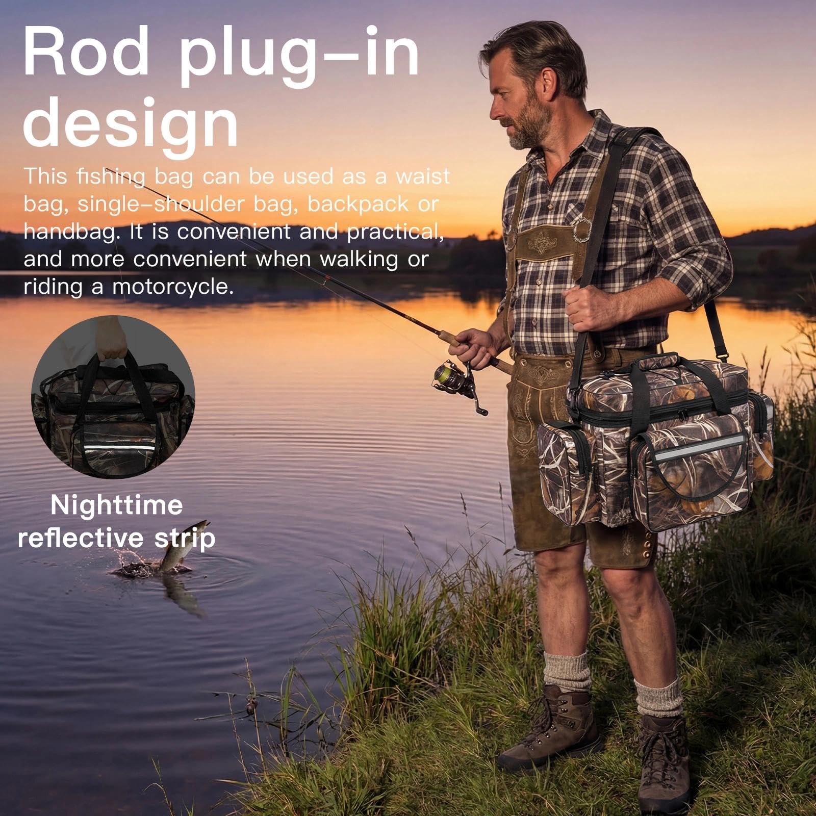 Bolsa de Pesca Grande Capacidad con Correas Ajustables Oxford Bolsas de Tela para el Hombro Multifuncional Bolsa de Camuflaje al Aire Libre para Equipo Aparejos y Accesorios