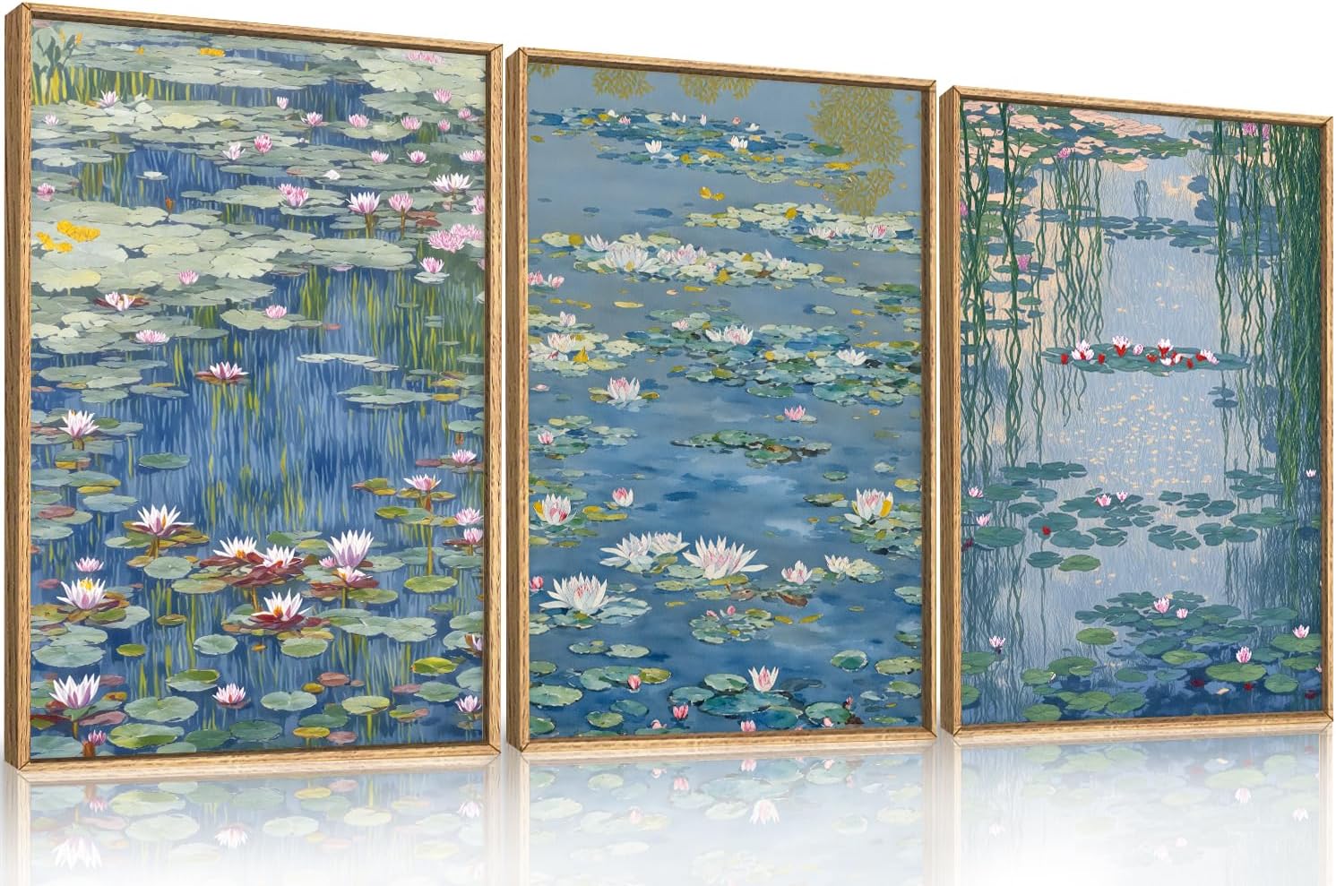 BICERE Large Nature Lilies Ponds Framed Canvas Wall Art,Impressionist Flower Wall Decor,Claude Monet Style Wall Painting,Garden Botanical Artwork for Living Room,Bedroom,Dining Room,Office -24"x36"x3 Lilies Ponds Wall Art 24''x36''x3