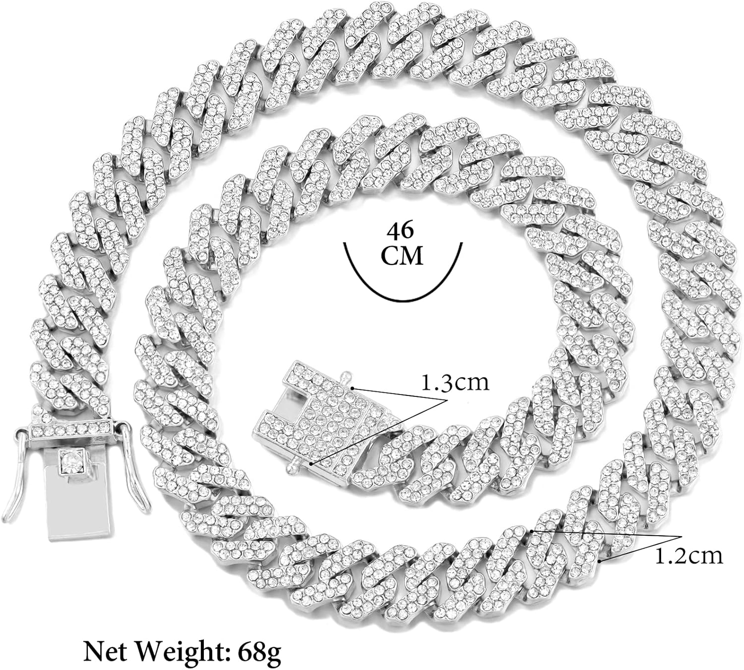Miniatura 7 de KKJTDS 2 cadenas de eslabones cubanos para hombre, cadena de eslabones cubanos de 0.472in con punta de diamante, collar de cadena de eslabones