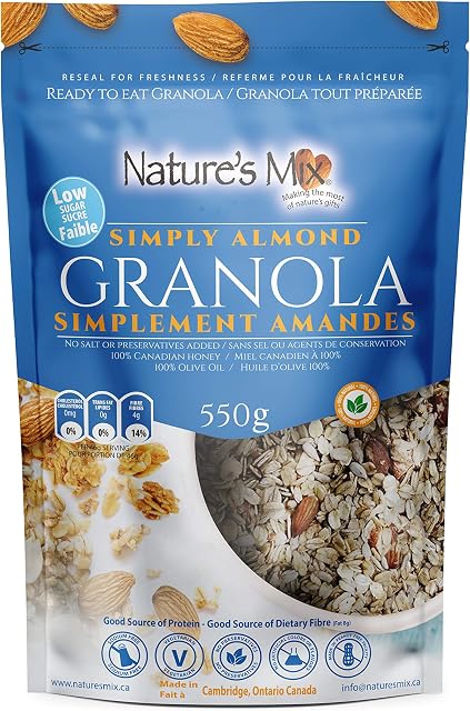MADE IN CANADA - Nature's Mix Simplement de Granola d'amande - Sucre faible - Ingrédients locaux, simple amande Granola, 550 Grams