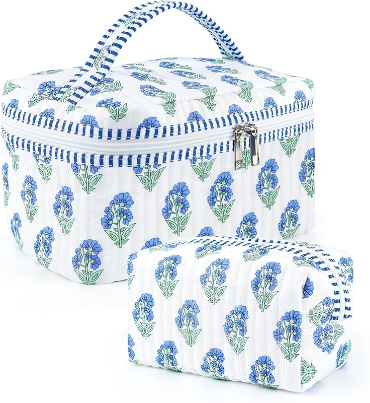 Conjunto com 2 necessaires acolchoadas sweet lion com estampa floral, zíper e tamanhos grande e pequeno