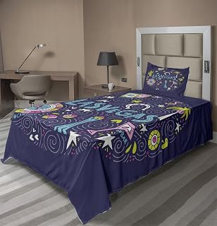 Lunarable Las Vegas Sheet Set, US City Casino Gambling Nightlife Entertainment Colorful Details, Fitted and Flat Sheet with Pillowcase Bedding Accent 3 Piece Set, Twin XL, Blue Violet and Multicolor
