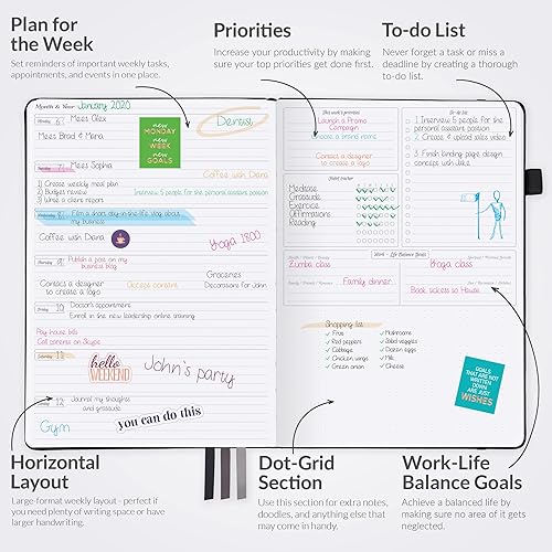 Miniatura 10 de GoGirl Planner Pro Agenda semanal y organizador con diseño horizontal + páginas de seguimiento de presupuestos y gastos, diario de objetivos, sin