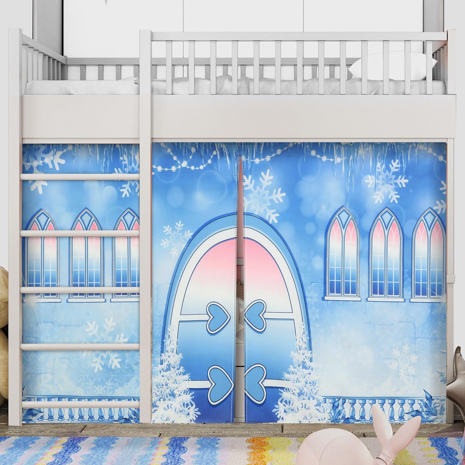 Hahafelt Loft Bed Tent Curtains Snowflake, Low Twin Bunk Privacy