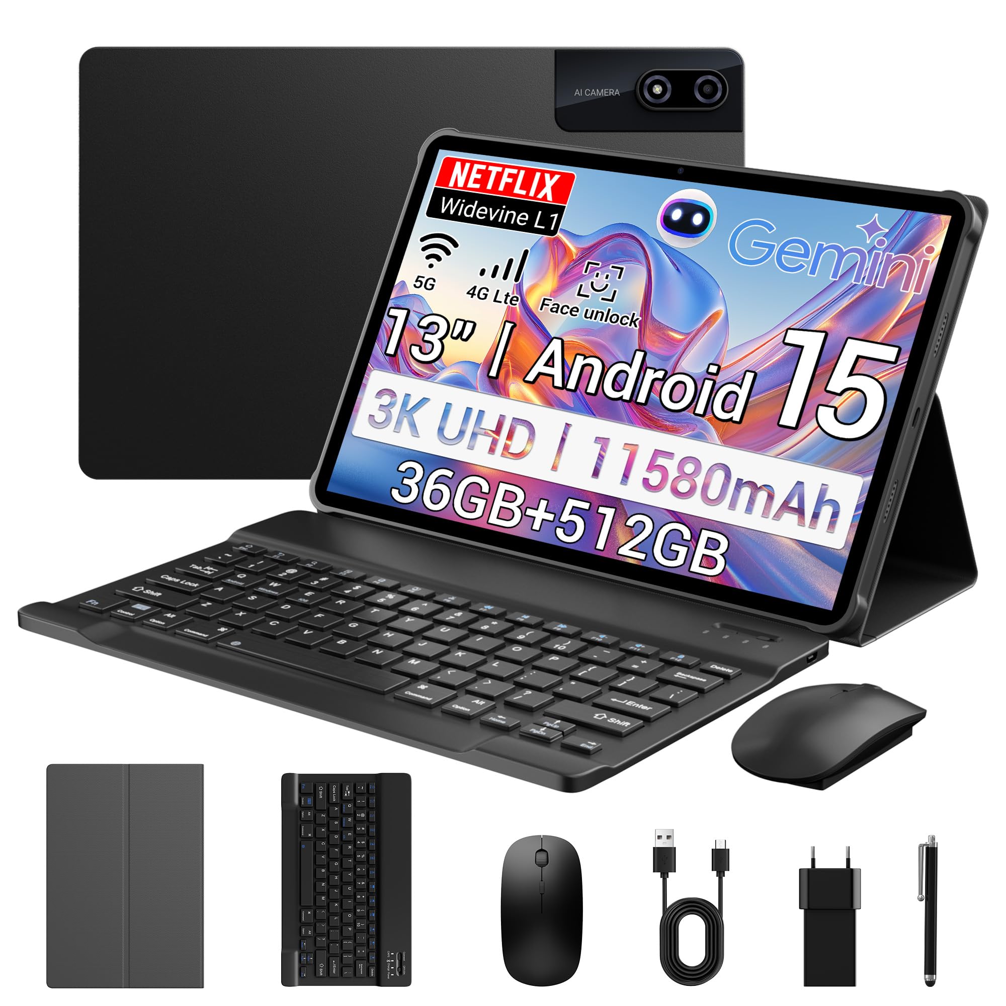 3k 13zoll android 15 tablet mit 4g lte 5g wifi 13mp kamera 4lautsprecher