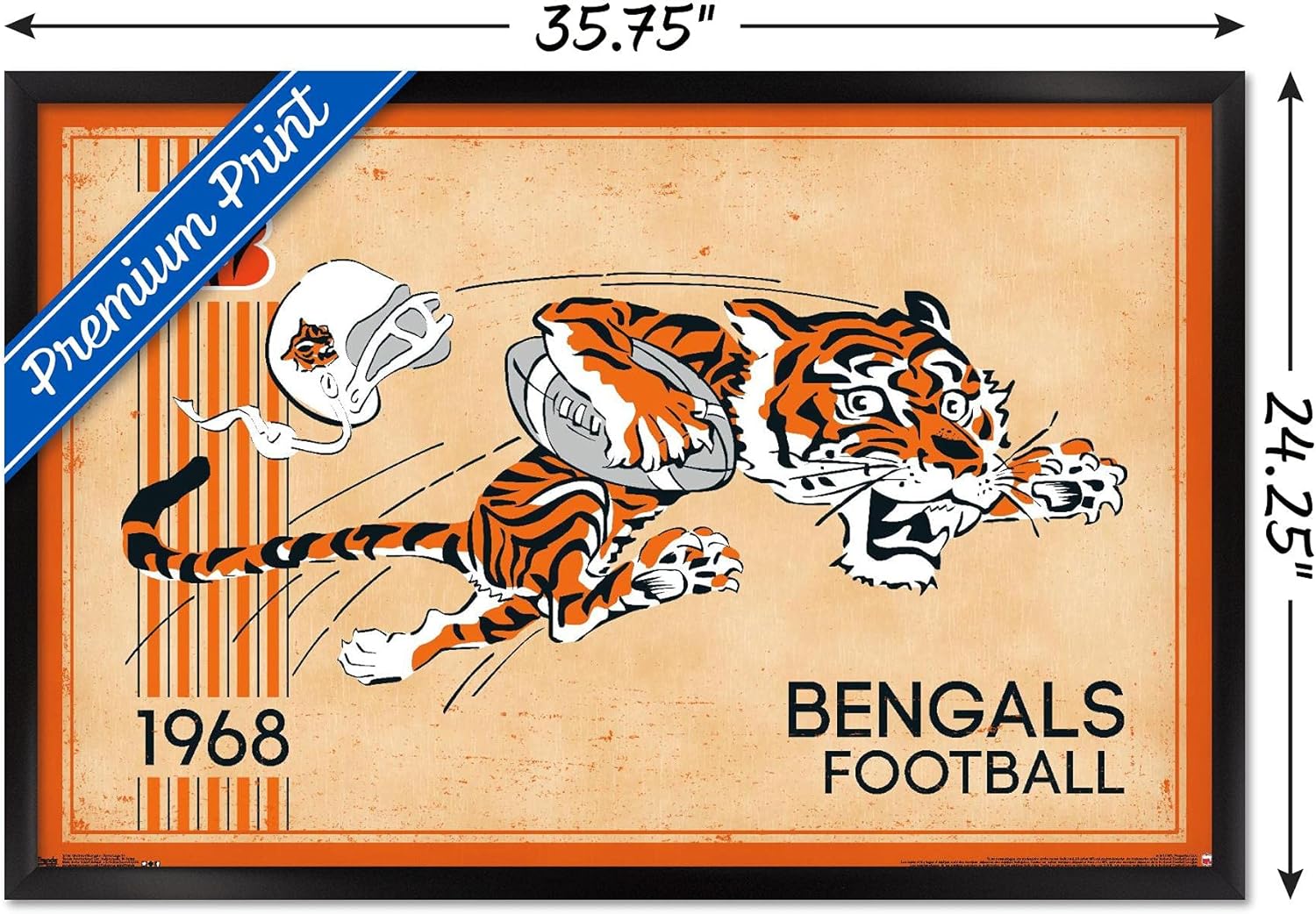 NFL Cincinnati Bengals - Retro Logo 14 Wall Poster, 34L" x 22.4W", Black Framed Version