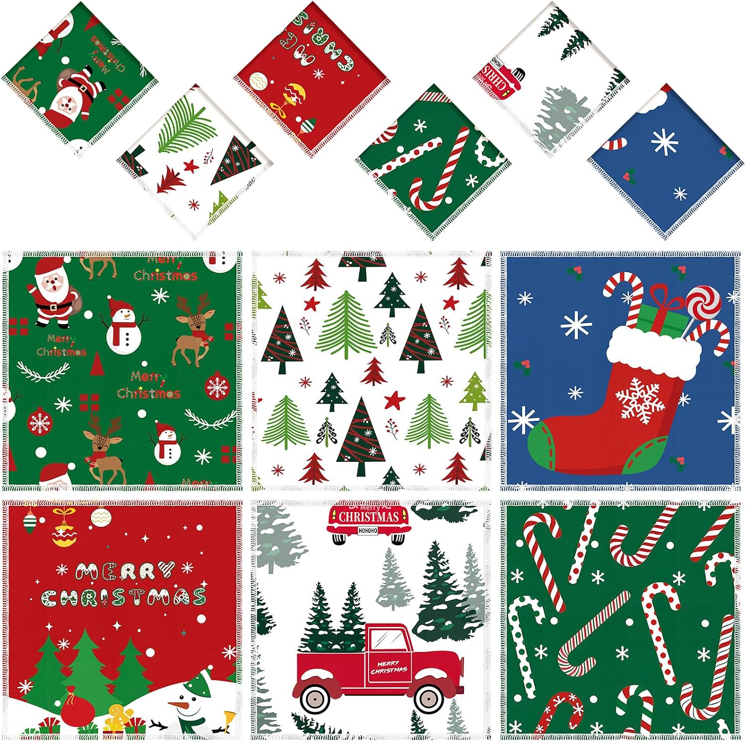 Fanfanwin 12 Pcs Christmas Handkerchieves Bulk 6 Styles 11x11 in