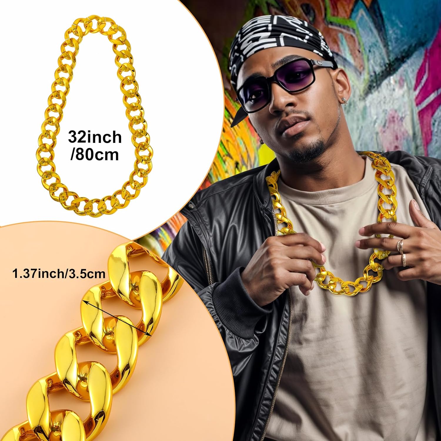 8 Pcs Costume Chain, Big Chunky Plastic Hip Hop Chain for Men Women Fake Plastic Gold Necklace Accessories for 80s 90s Punk Style Halloween Costume Dress Up Party Props(32 Inches) - Image 2