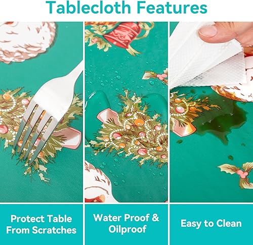 Vista 10 de Mantel rectangular de vinilo de 52 x 70 pulgadas con reverso de franela, mantel para el día de San Valentín, mantel de hule 100% impermeable Azul