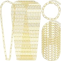 Landical Gold Paperclip Chain DIY Jewelry Kit - 20pcs Necklace Bracelet Chains 18 Inch with Lobster Clasps for Charm Making Gifts