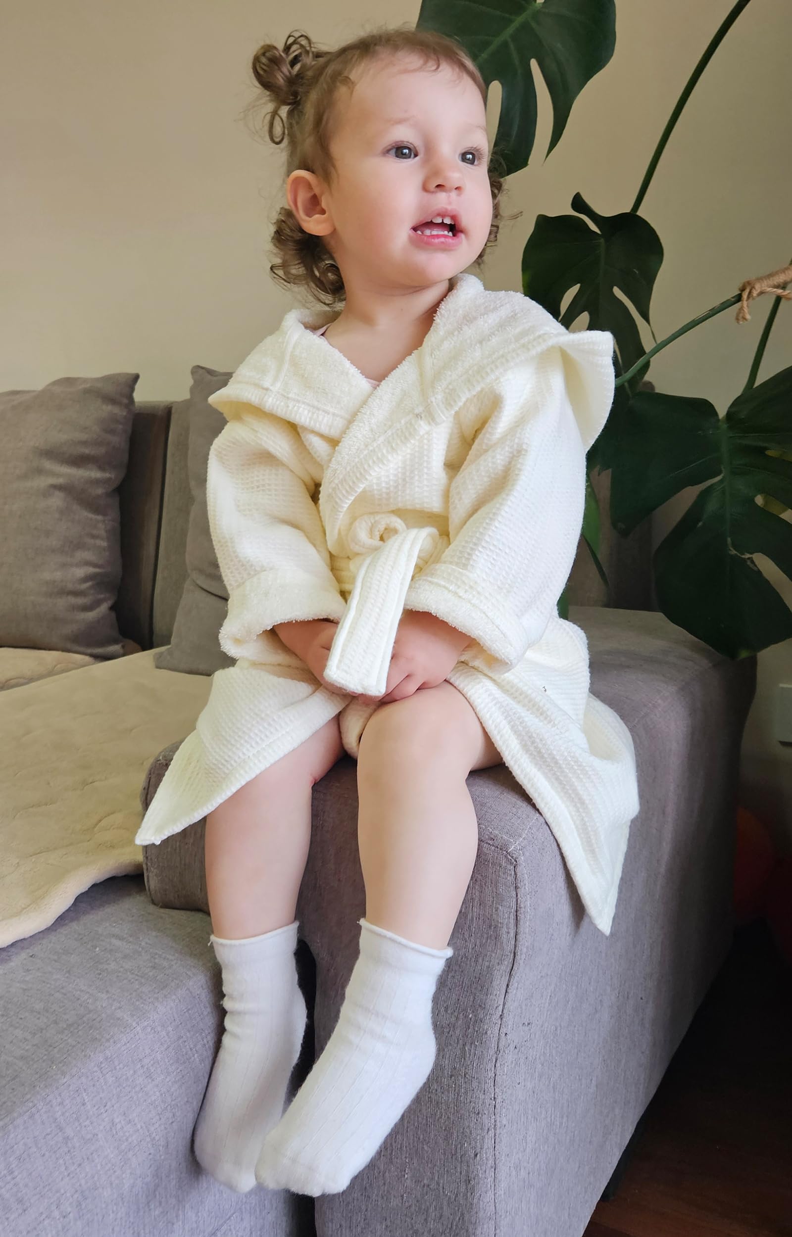 KAKU NANU Accappatoio Bambino 100% Cotone 2-10 Anni Accappatoio Bambina Spugna Piscina 2 Tasche,Cintura,5 Cappuccio Tinta Unita in Morbida Spugna