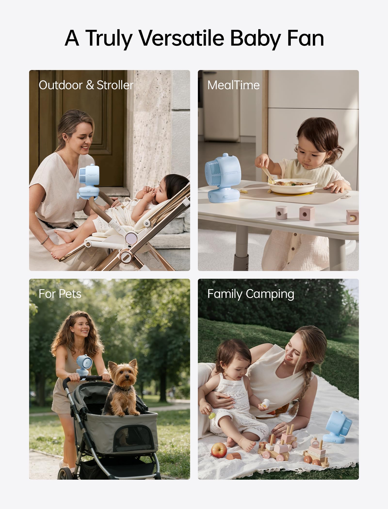JISULIFE Ventola per passeggino con clip 2026, per bambini, oscillazione automatica intelligente a 180° con 100 velocità, batteria super lunga 21h, ventilatore portatile per culla, passeggino e camera