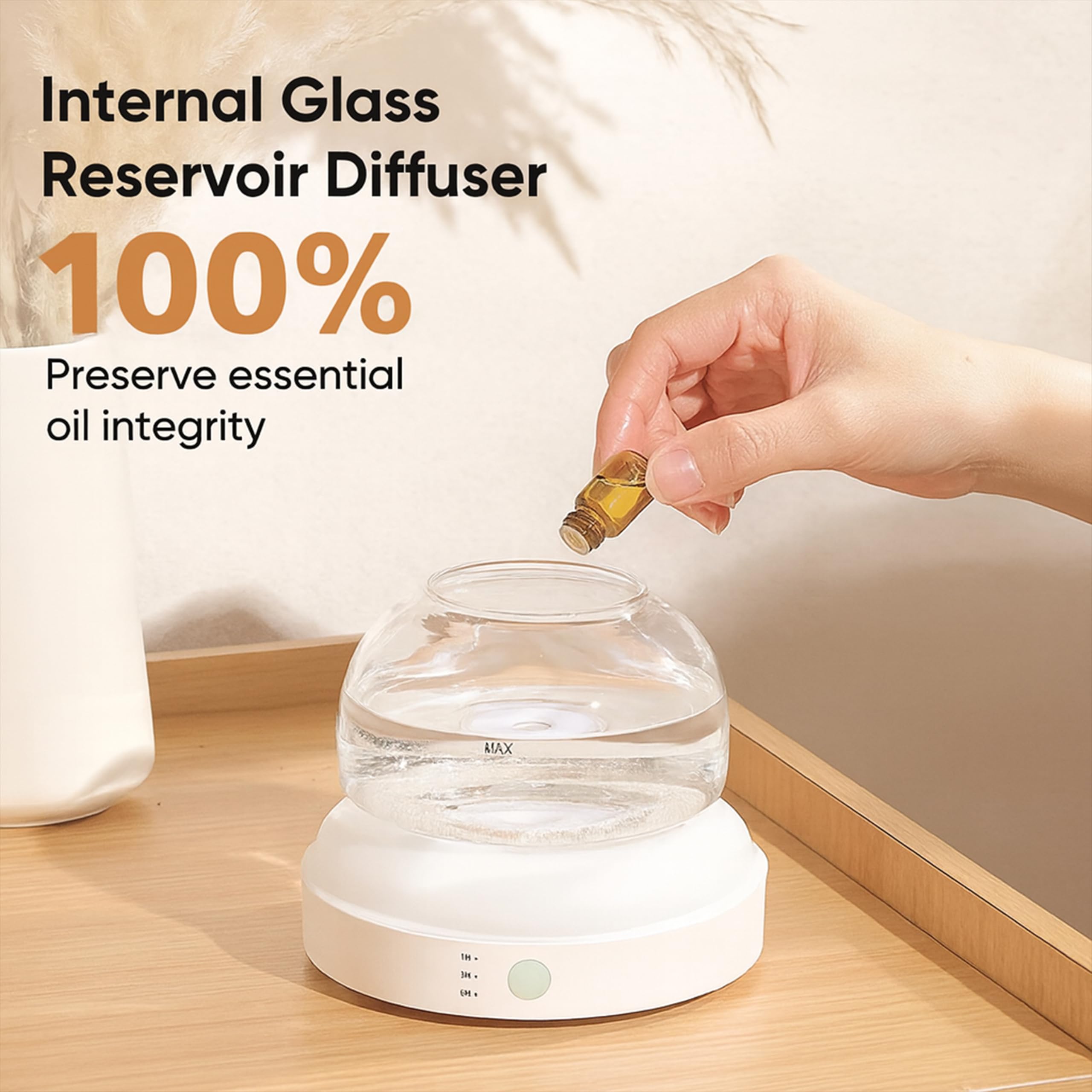 ALMA Diffusor & Luftbefeuchter für ätherische Öle mit 200 ml Glastank – Elegante Aromatherapie mit Glas, Stimmungs-LED-Beleuchtung, 10 Stunden beruhigender Nebel (White)