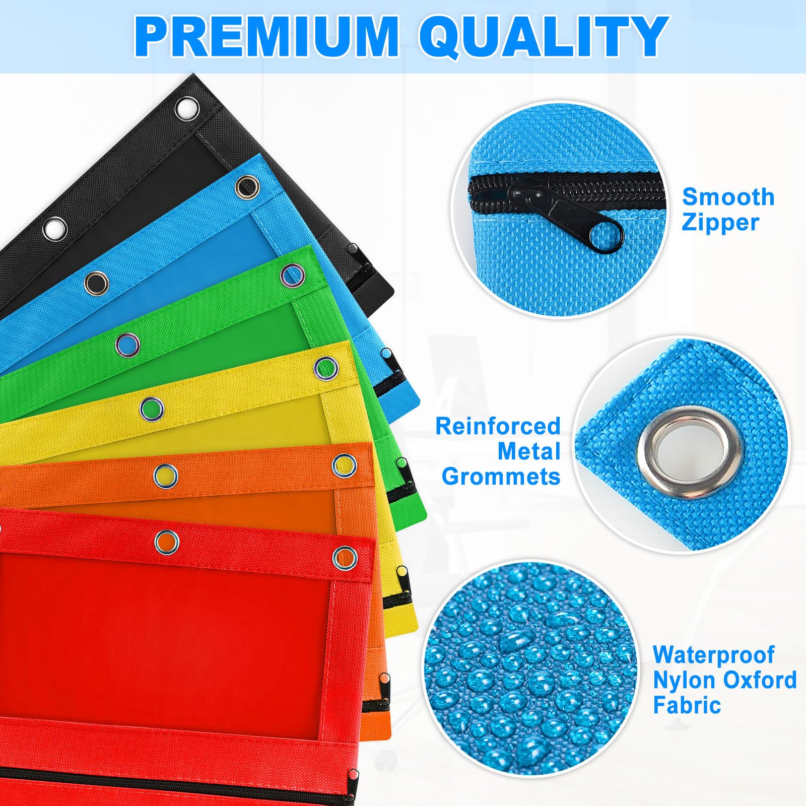 Estuche para lápices para carpeta de cuaderno de 3 anillas, paquete de 30 estuches con cremallera a granel en varios colores, bolsillos para lápices para suministros escolares de oficina,
