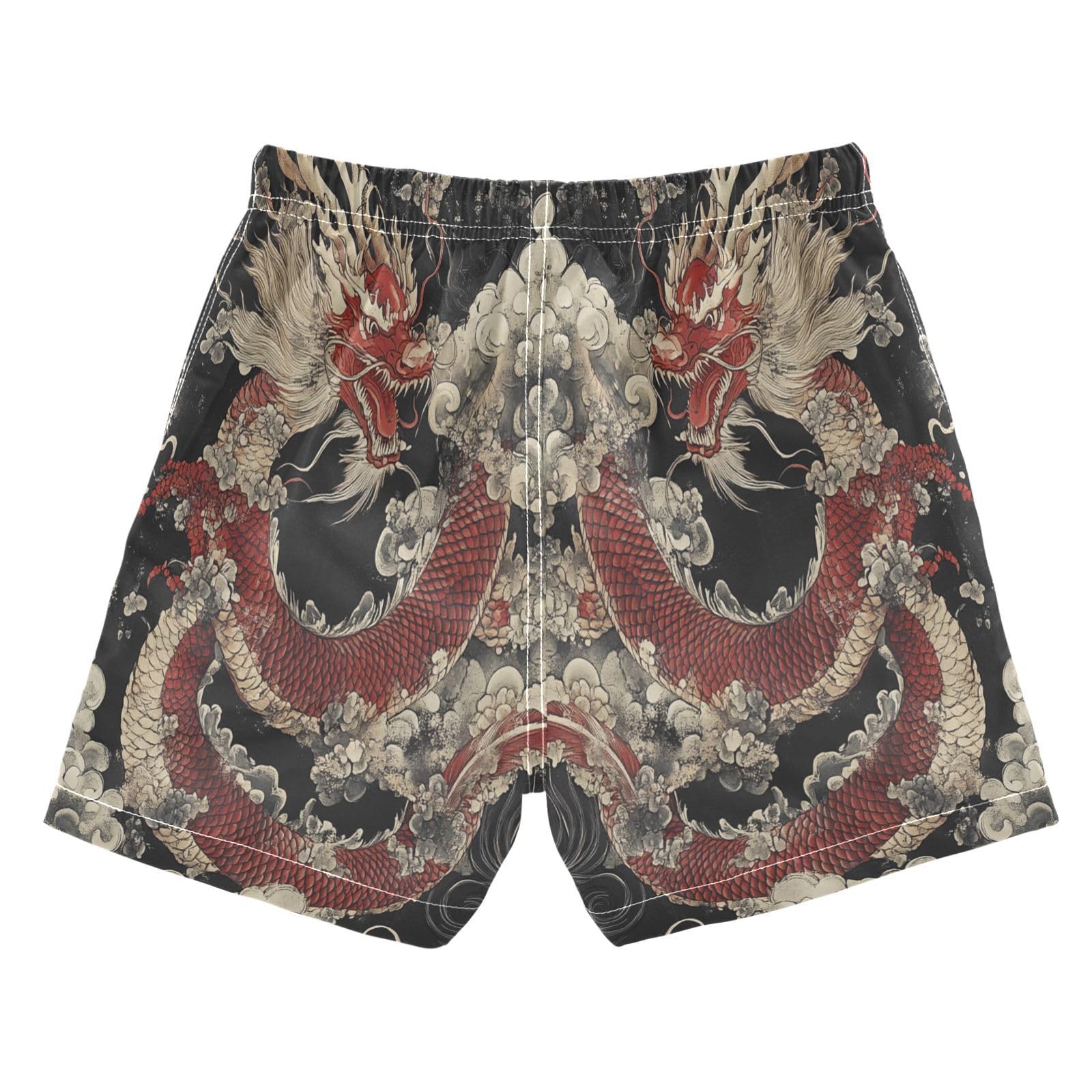 Jucciaco Boys Beach Board Shorts Dragon Cloud Cool Red Quick Dry Swim Trunk Swimwear for Kids