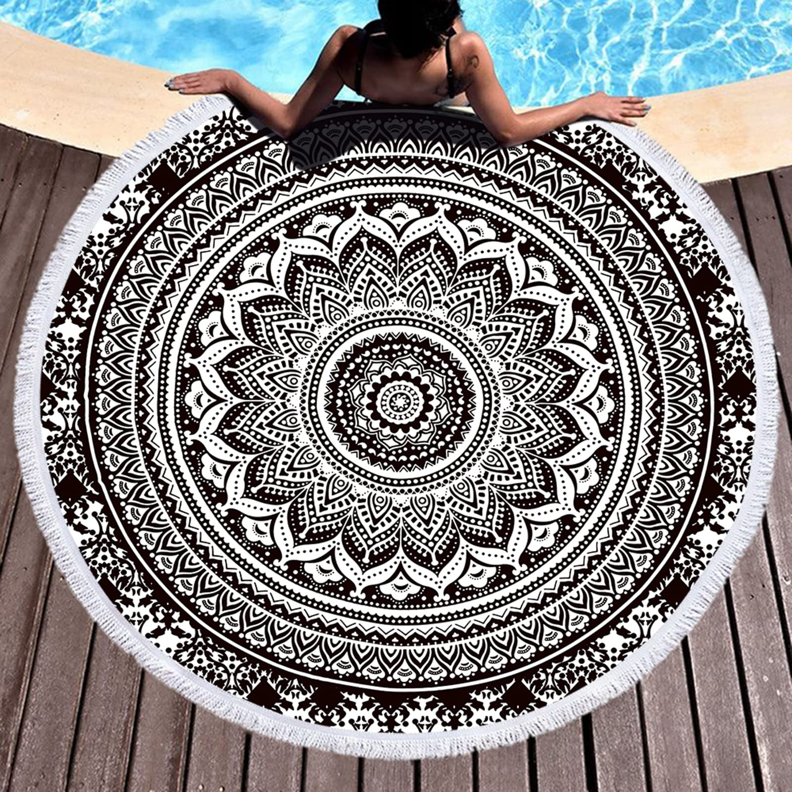 Toalla de Playa Redonda de Mandala, Toalla de Baño de Microfibra Grande 150cm, Toalla de Camping Ligera y Portátil, Adecuada para Playa, Yoga, Bufanda Tapestry.(Y2)