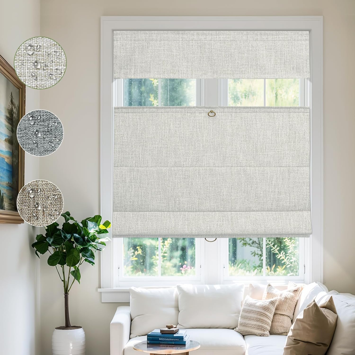 MiLin Cordless Top Down Bottom Up Roman Shades for Windows - Blackout Roman Shades Fabric Room Darkening Window Blinds Privacy for Home Easy to Install (Waterproof Blackout - Beige, 28" W x 46" H)